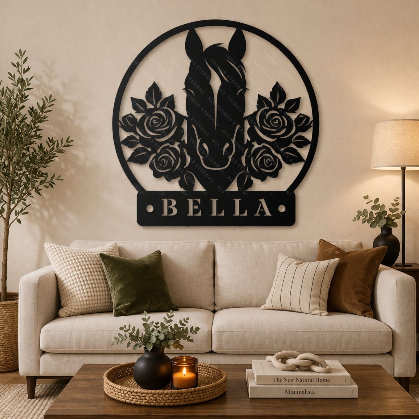 Personalized Horse Stall Name Metal Sign | Floral Horse Barn Wall Decor