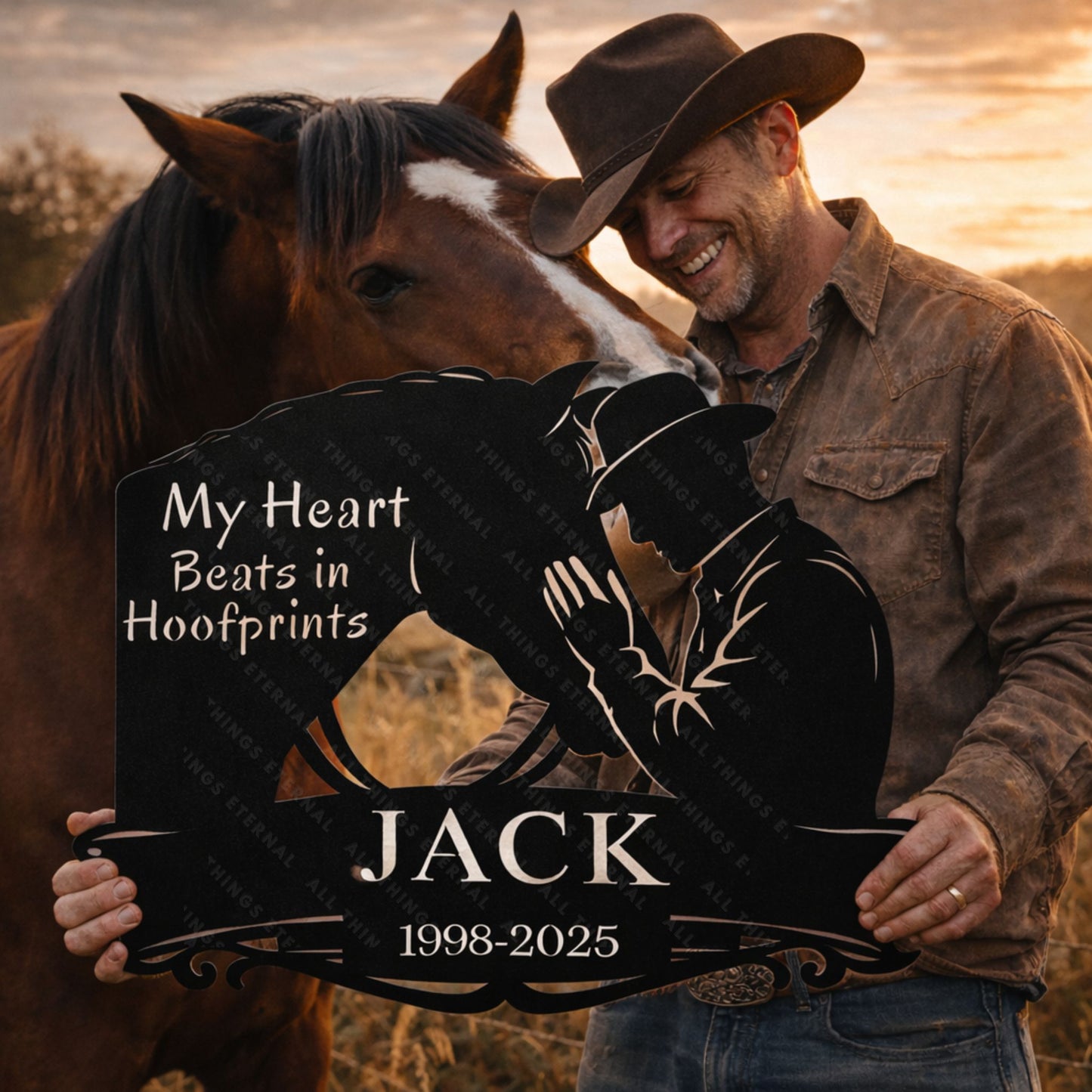 Custom Name Horse Memorial Metal Sign – My Heart Beats in Hoofprints