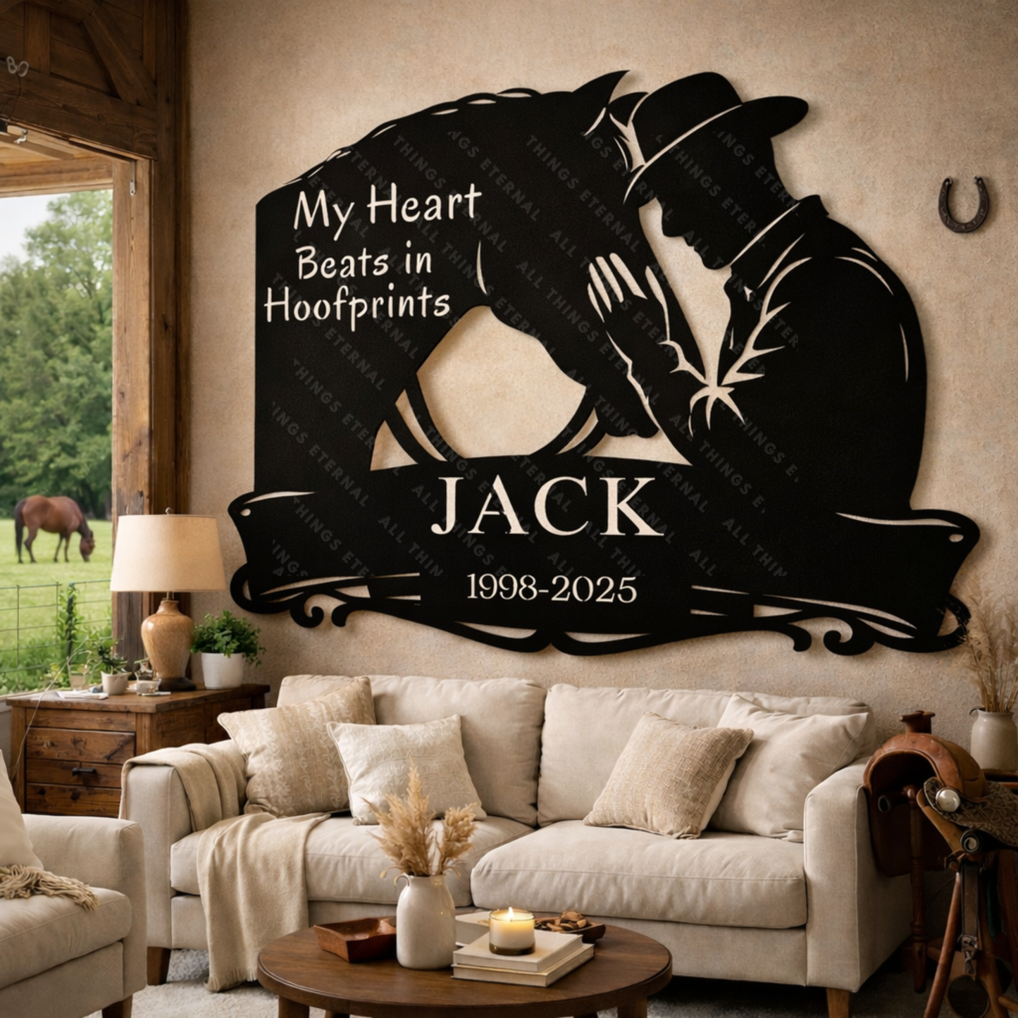 Custom Name Horse Memorial Metal Sign – My Heart Beats in Hoofprints