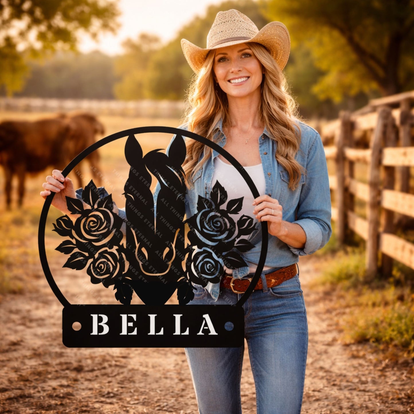 Personalized Horse Stall Name Metal Sign | Floral Horse Barn Wall Decor