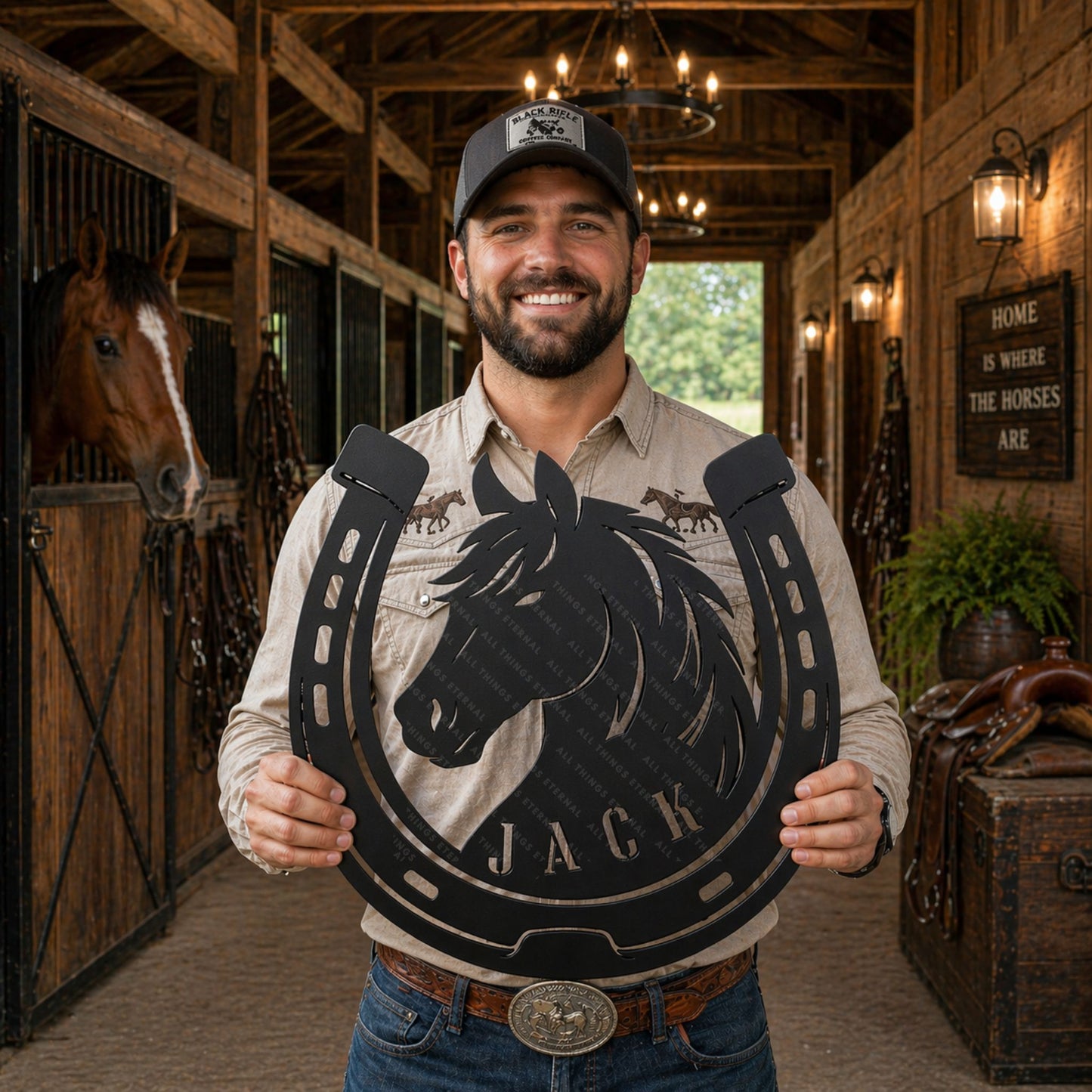 Personalized Horseshoe Metal Stall Sign, Custom Horse Name Barn Decor