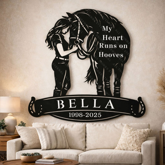 Personalized Horse Memorial Metal Sign – My Heart Runs on Hooves Gift For Horse Lovers