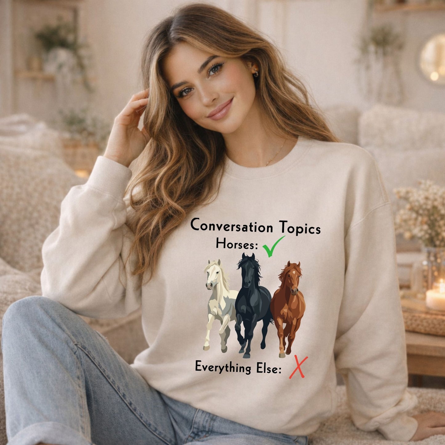 Horse Conversation Topics Sweatshirt — Horses Everything Else Funny Tee