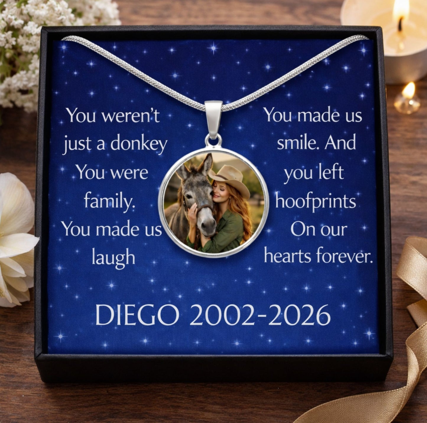 Personalized Donkey Photo Necklace – Memorial Jewelry Gift for Donkey Lovers