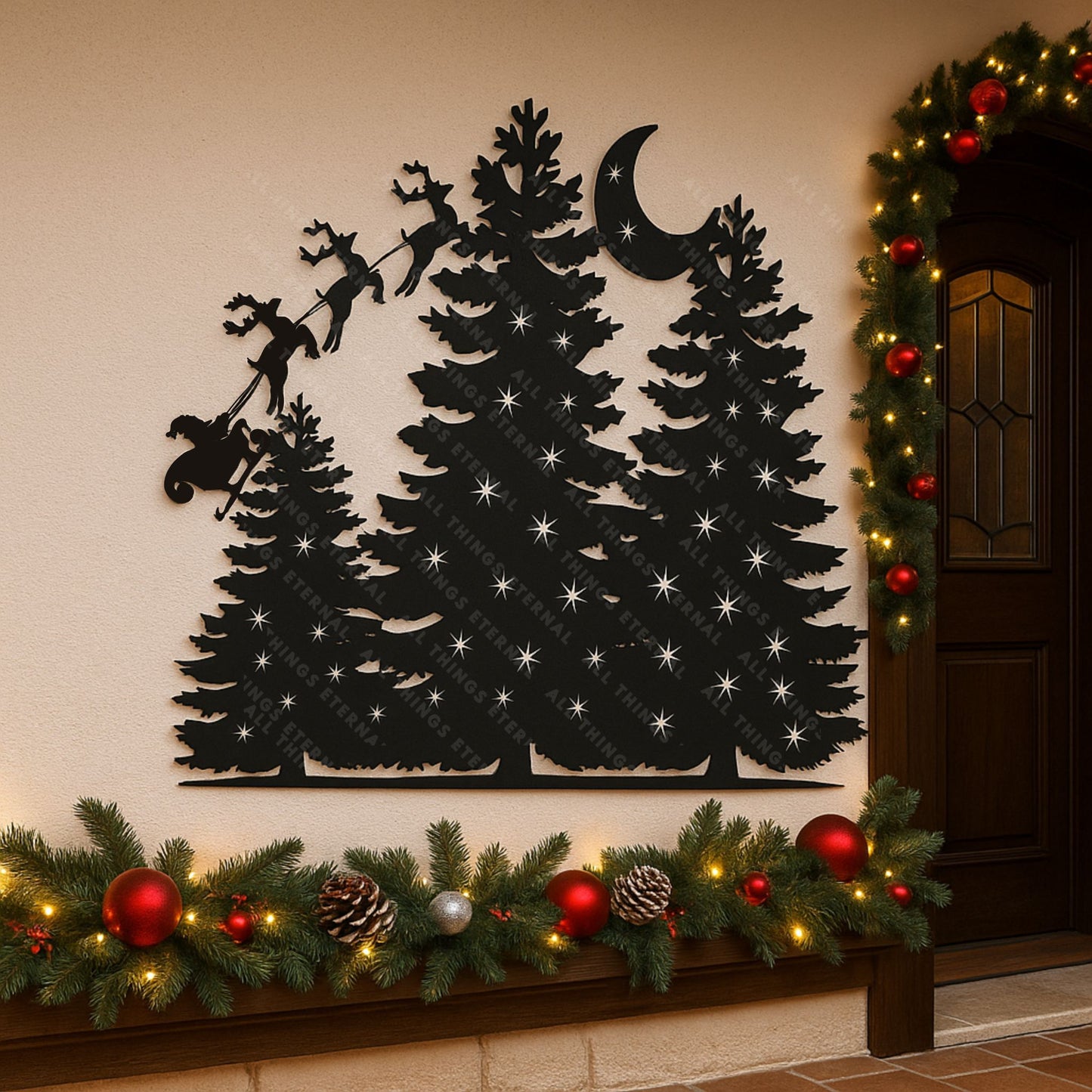 Metal Christmas Tree Sign – Rustic Santa Sleigh Holiday Decor