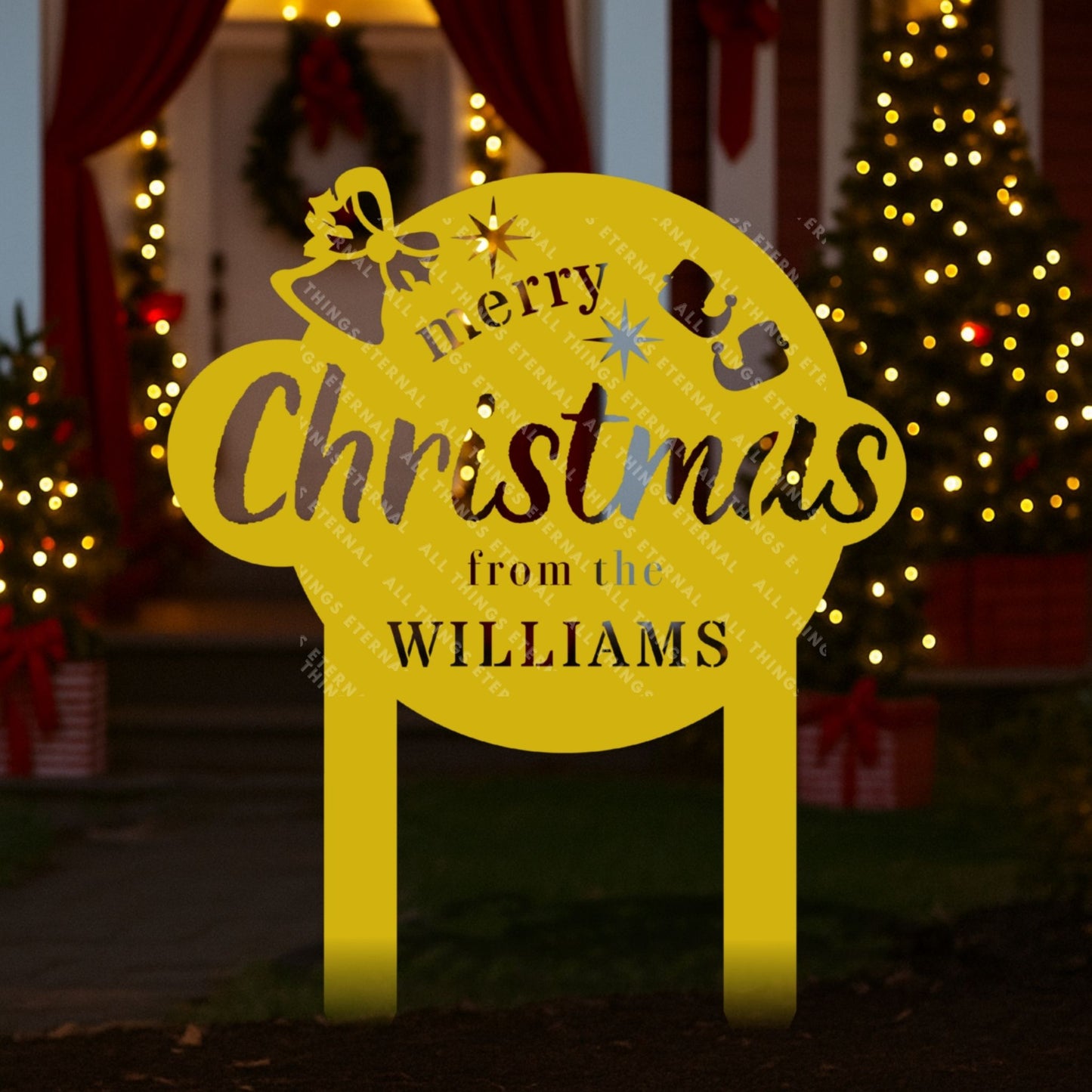 Merry Christmas Metal Yard Stake – Custom Family Name Outdoor Sign