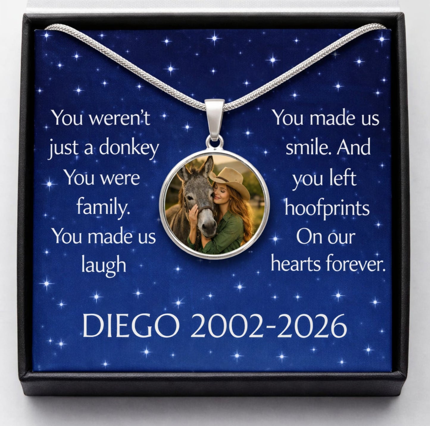Personalized Donkey Photo Necklace – Memorial Jewelry Gift for Donkey Lovers