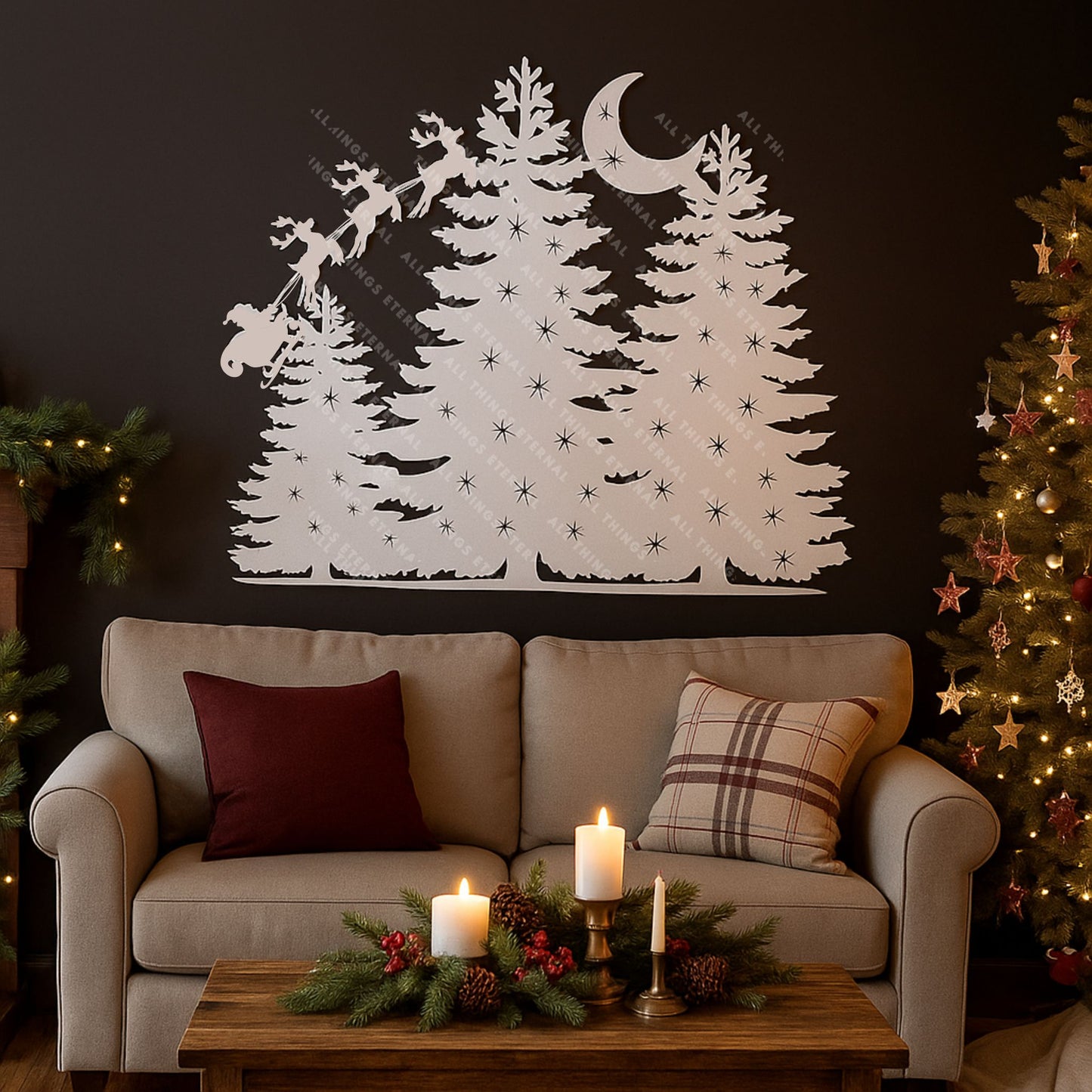 Metal Christmas Tree Sign – Rustic Santa Sleigh Holiday Decor