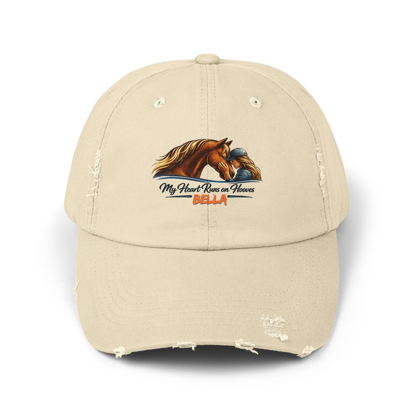 Custom Name Distressed Horse Cap – My Heart Runs on Hooves Hat for Women
