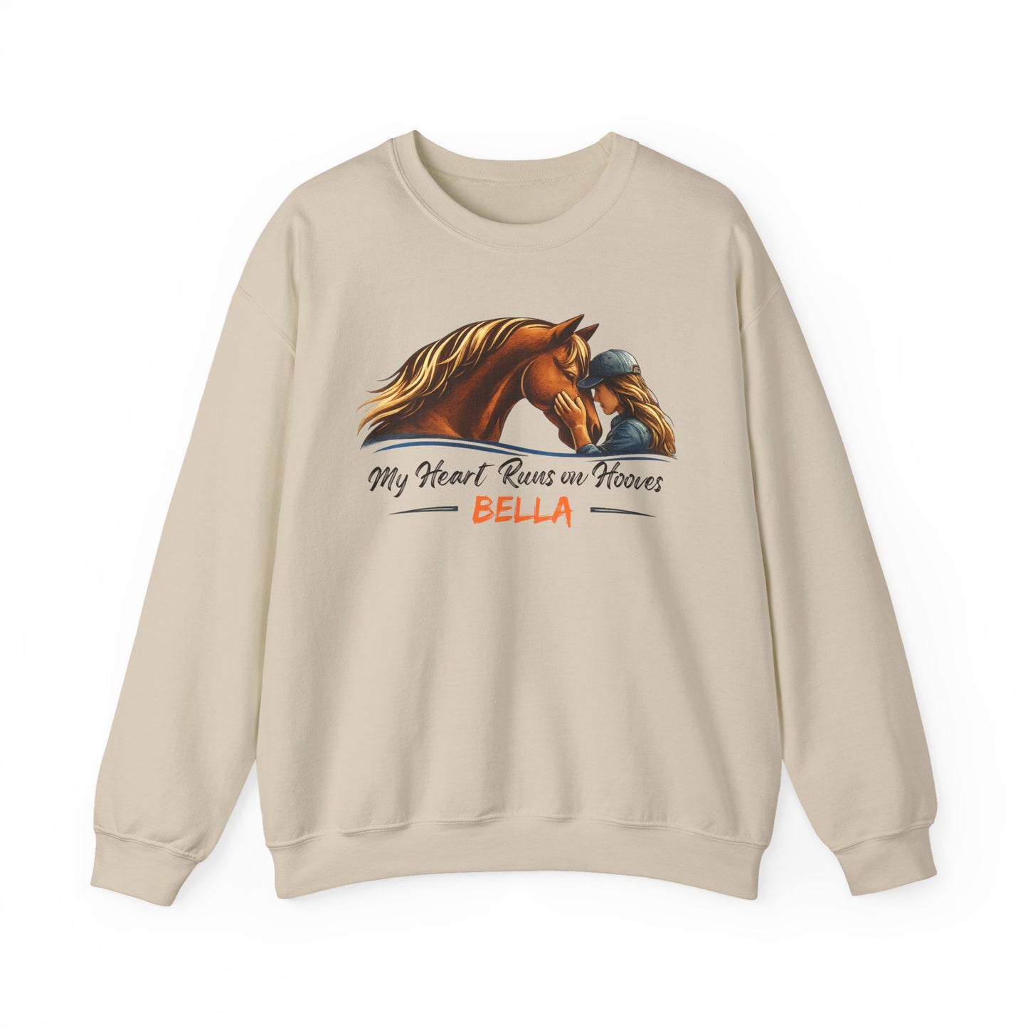 Custom Name My Heart Runs on Hooves Sweatshirt Horse Lovers Gift for Women