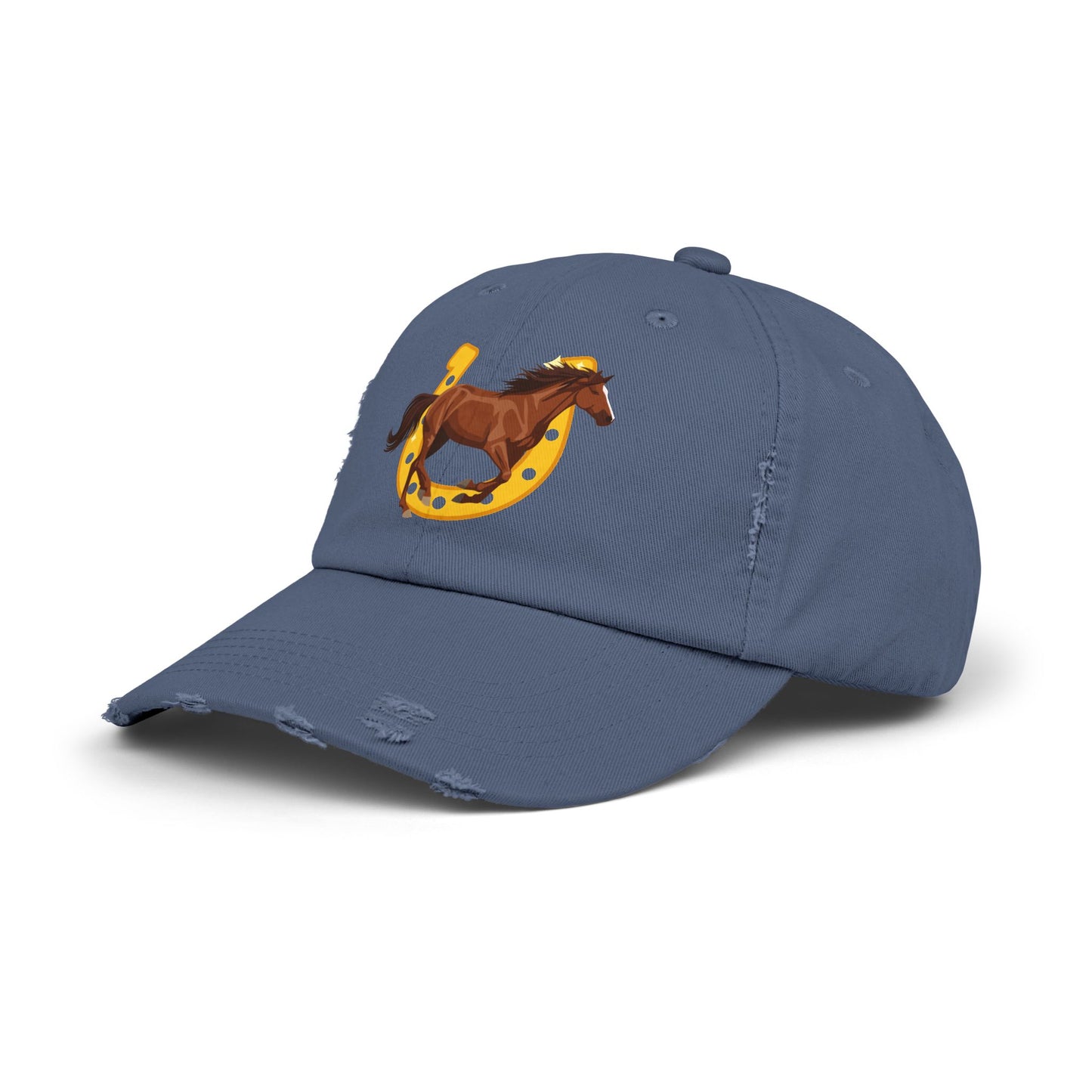 Lucky Horse Horseshoe Cap — Distressed Baseball Hat for Equestrian Fans