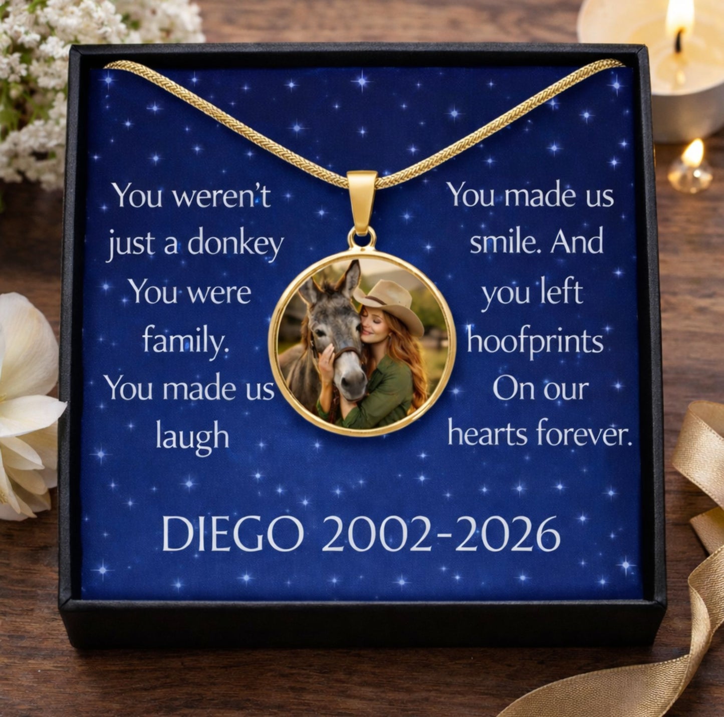 Personalized Donkey Photo Necklace – Memorial Jewelry Gift for Donkey Lovers