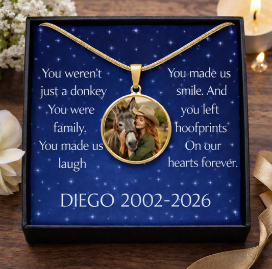 Personalized Donkey Photo Necklace – Memorial Jewelry Gift for Donkey Lovers