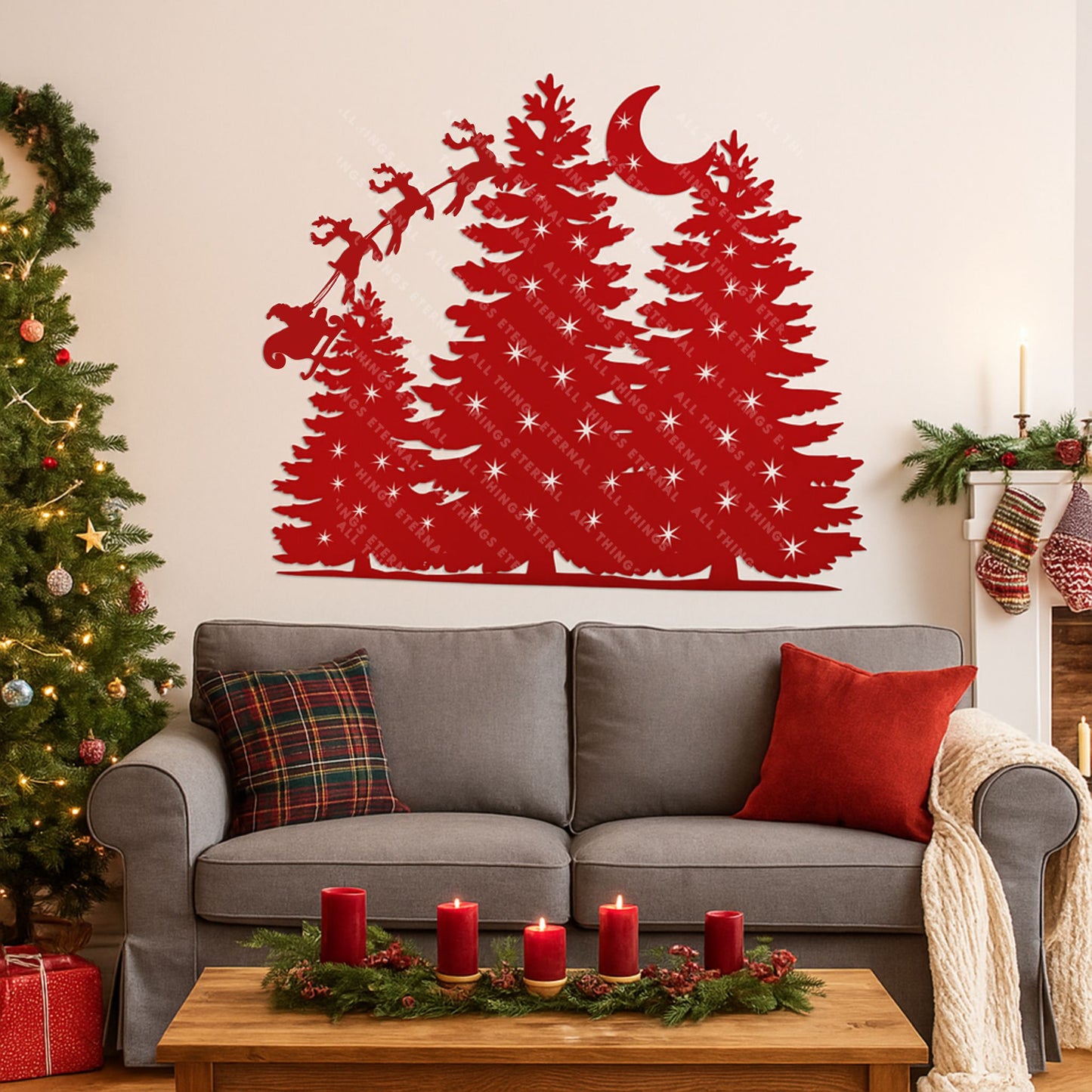 Metal Christmas Tree Sign – Rustic Santa Sleigh Holiday Decor