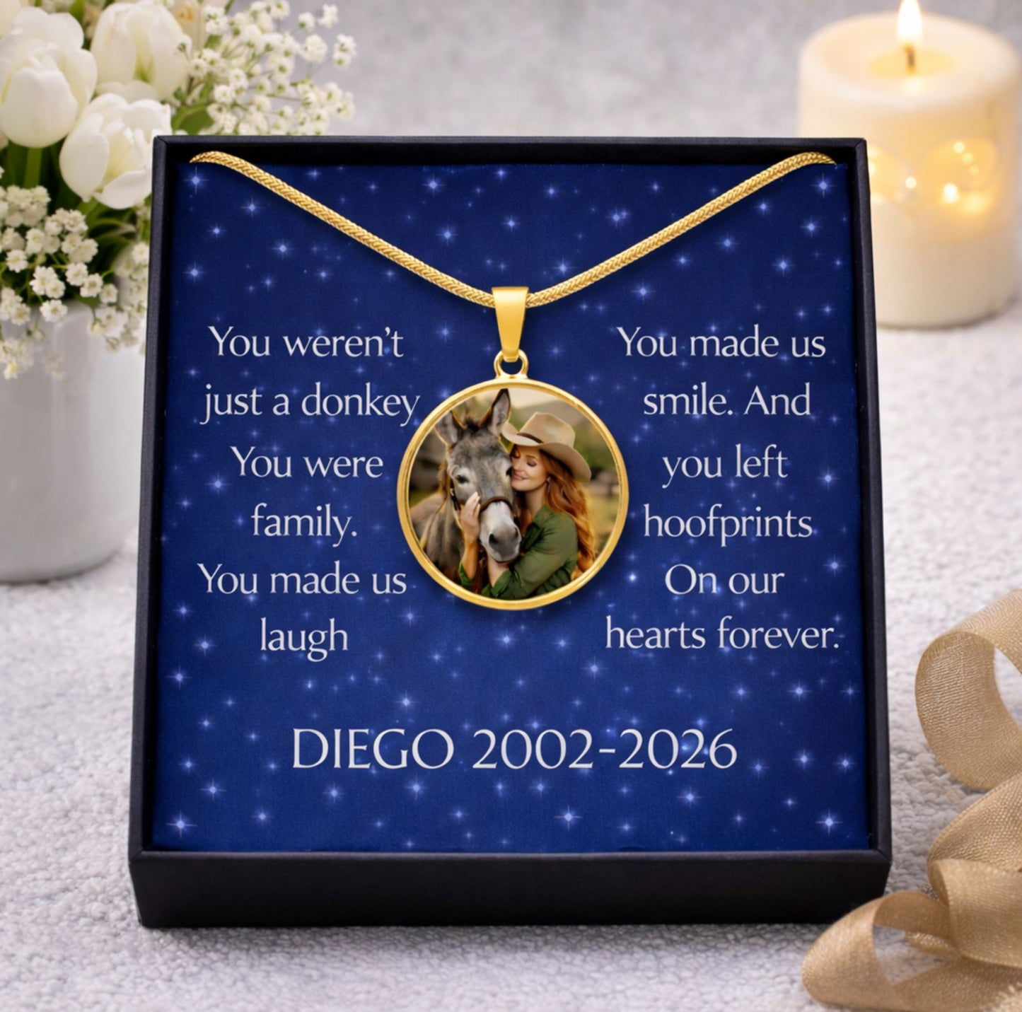 Personalized Donkey Photo Necklace – Memorial Jewelry Gift for Donkey Lovers