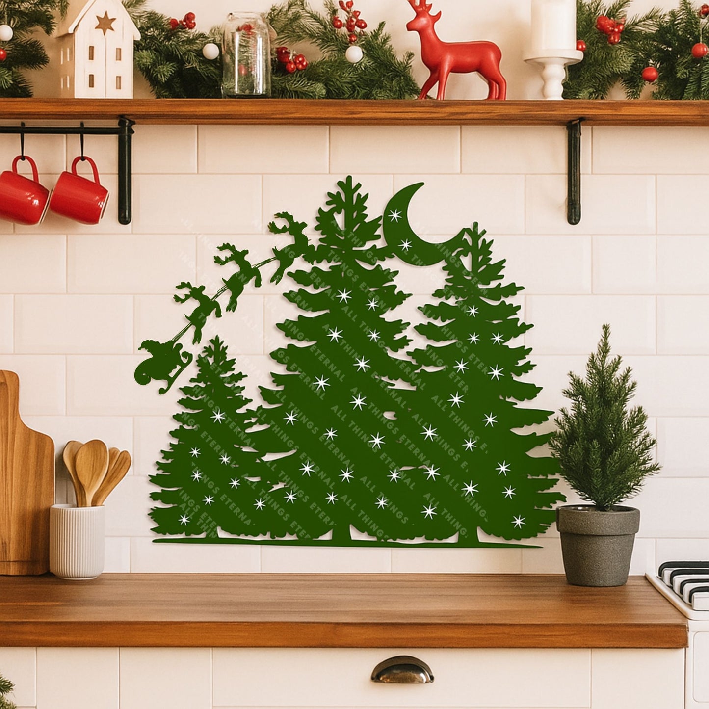 Metal Christmas Tree Sign – Rustic Santa Sleigh Holiday Decor