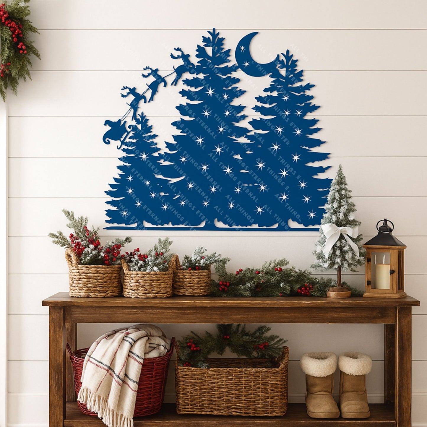 Metal Christmas Tree Sign – Rustic Santa Sleigh Holiday Decor