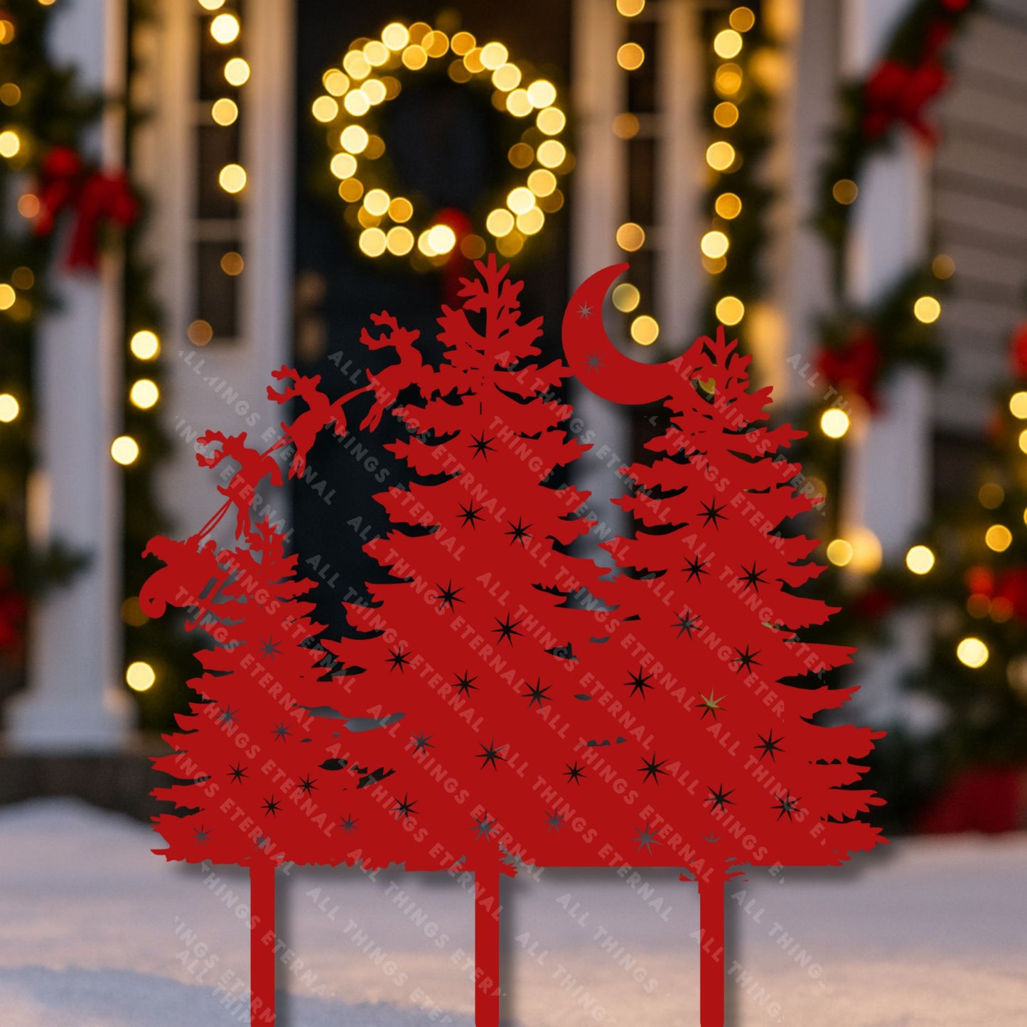 Metal Christmas Tree Sign – Rustic Santa Sleigh Holiday Decor