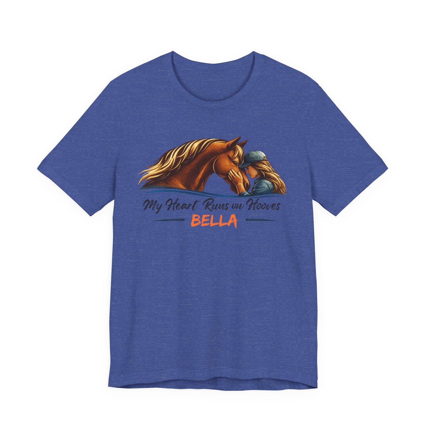 Horse Lover T‑Shirt - My Heart Runs on Hooves Personalized Bella Tee
