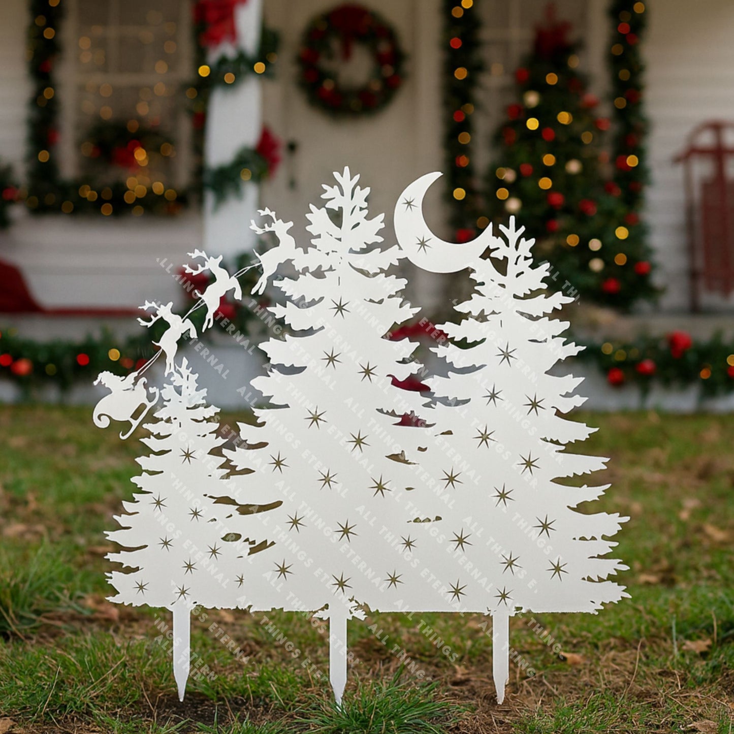 Metal Christmas Tree Sign – Rustic Santa Sleigh Holiday Decor