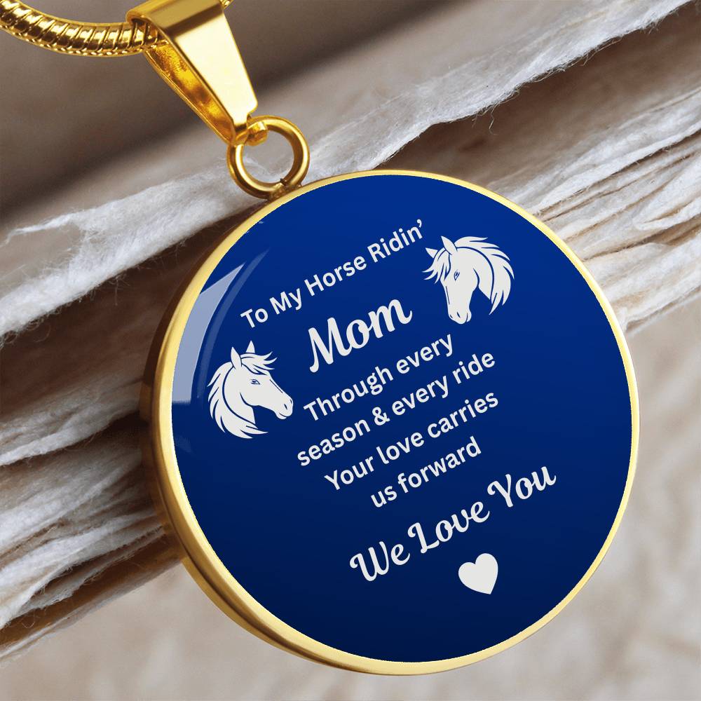 To My Horse Ridin' Mom Heart  Necklace – Engraved Mother’s Day Gift for Horse Lovers Mom
