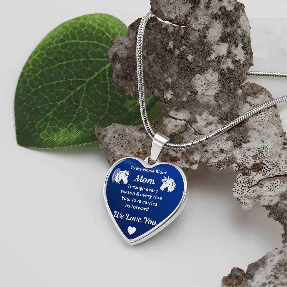 To My Horse Ridin' Mom Heart  Necklace – Engraved Mother’s Day Gift for Horse Lovers Mom