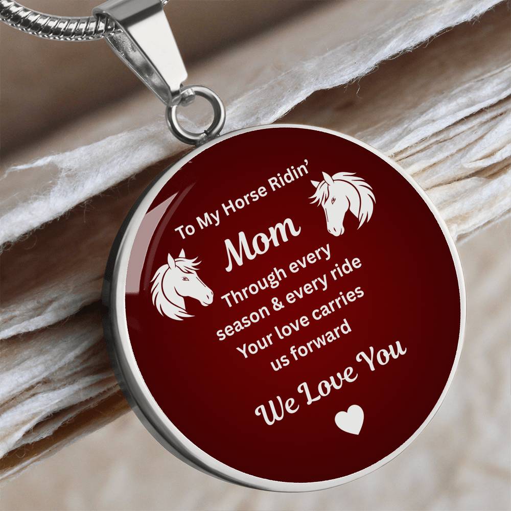 To My Horse Riding Mom Circle Necklace – Engraved Gift for Horse Lover Mom Mother’s Day