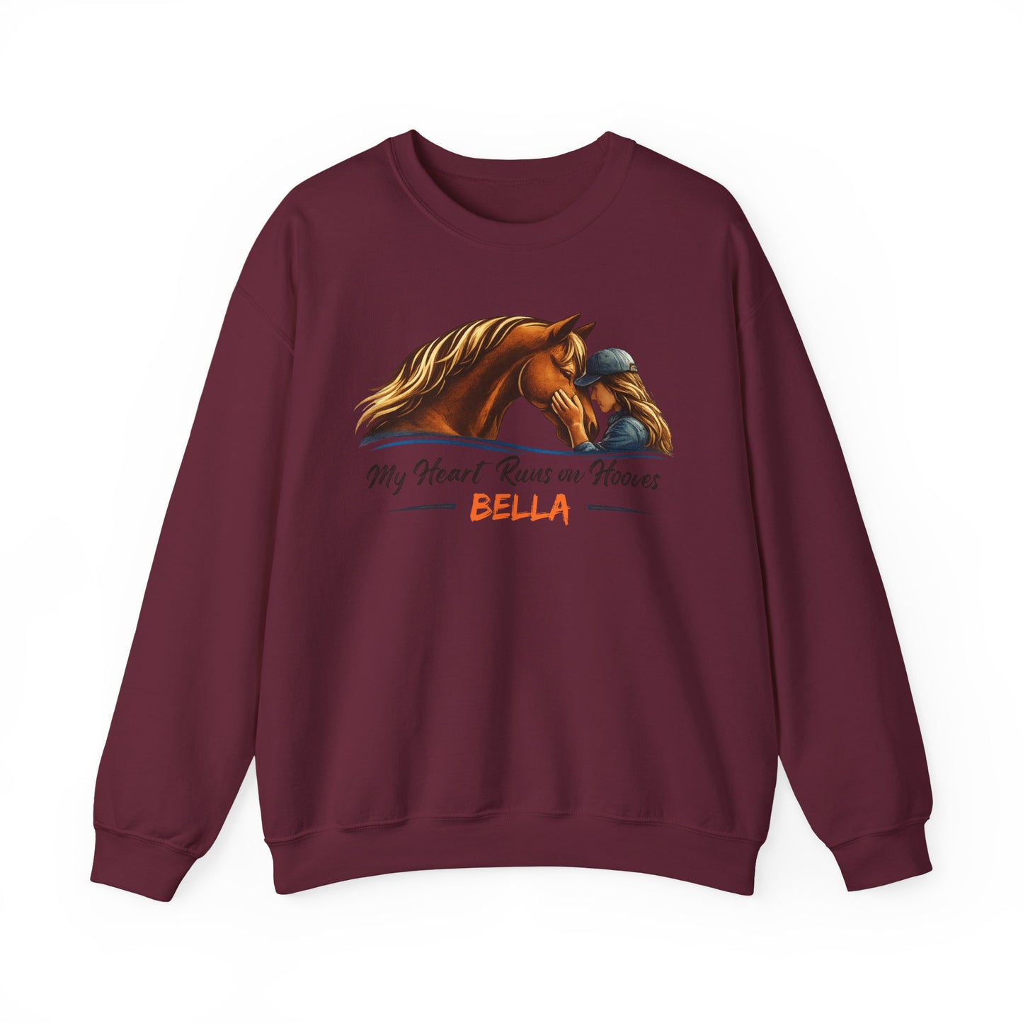 Custom Name My Heart Runs on Hooves Sweatshirt Horse Lovers Gift for Women