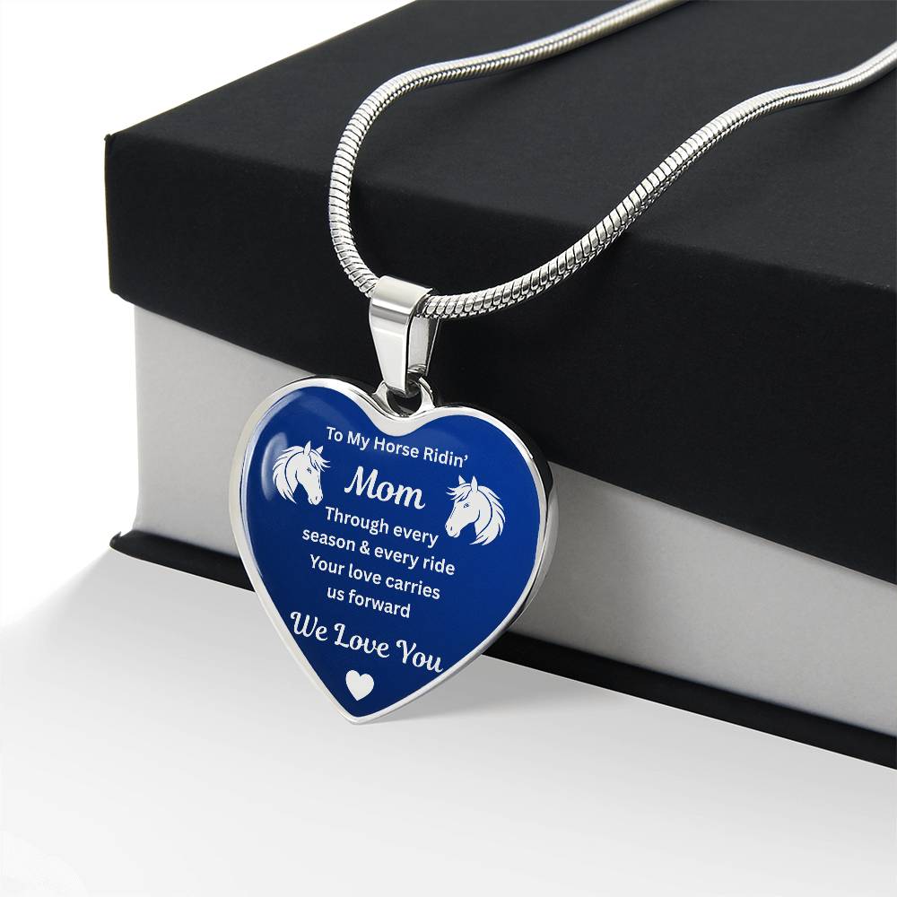 To My Horse Ridin' Mom Heart  Necklace – Engraved Mother’s Day Gift for Horse Lovers Mom