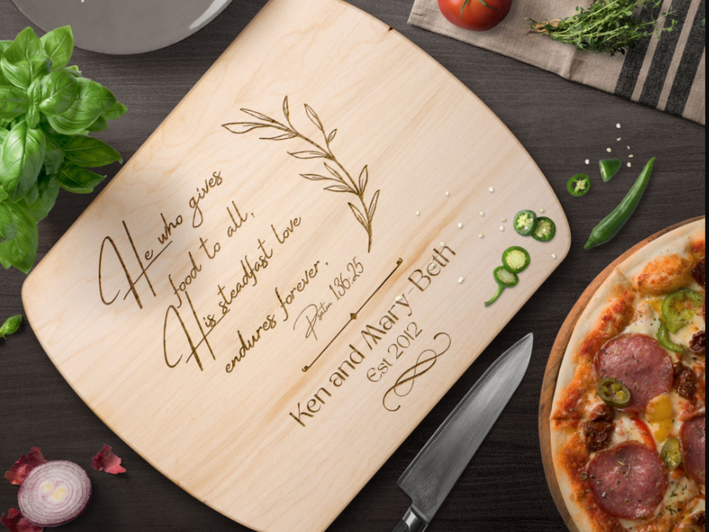 Personalized Christian Cutting Board- Custom Family Name  Faith-Based Kitchen Decor