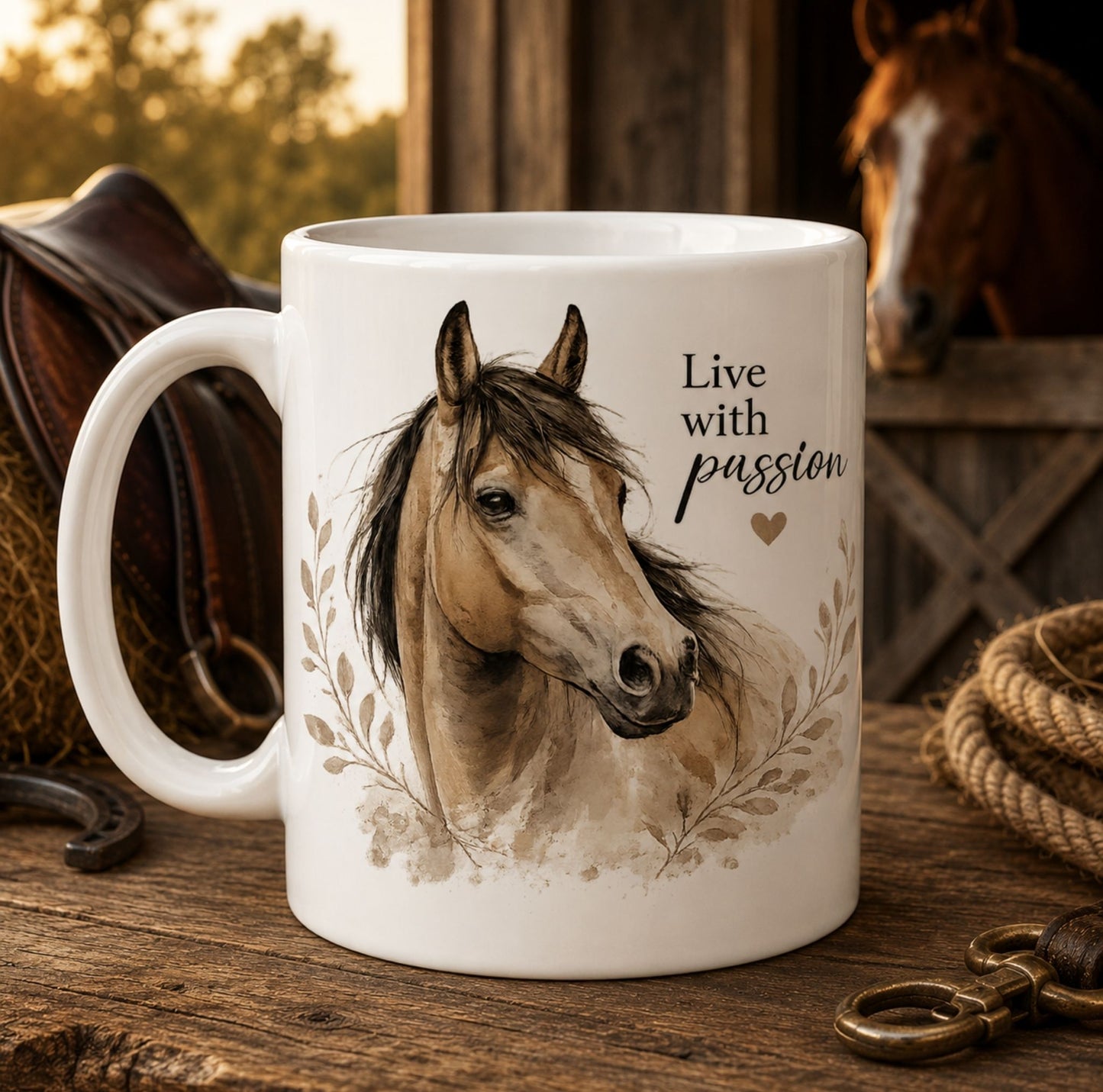 Horse Coffee Mug – Live with Passion Ceramic Mug Gift for Horse Lovers