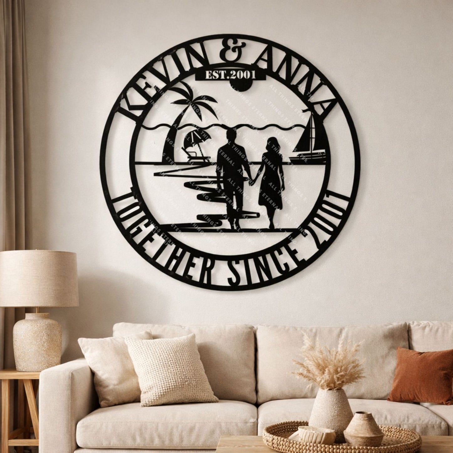 Custom Couple Anniversary Metal Sign | Personalized Monogram Wedding Gift