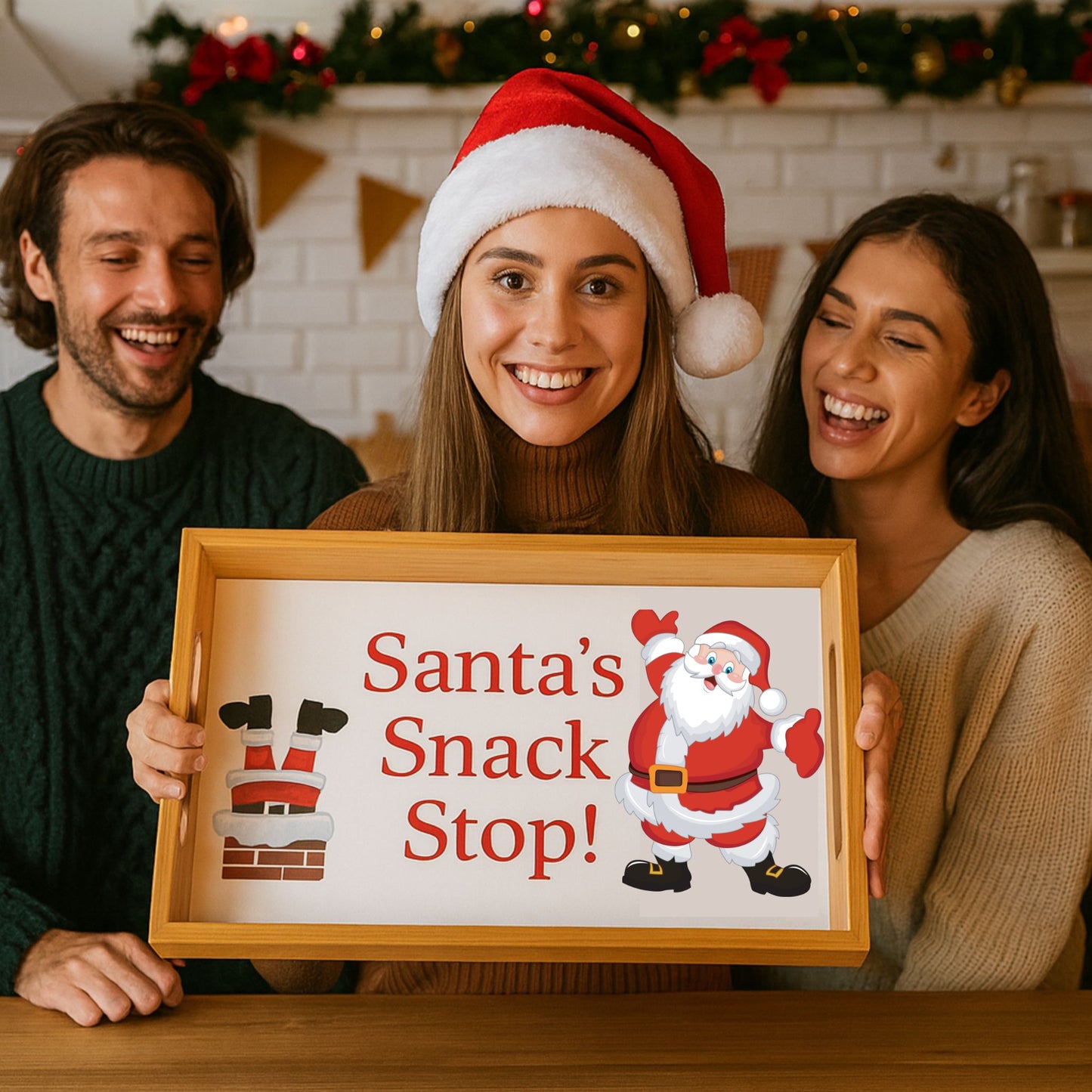 Funny Santa's Snack Stop Wood Serving Tray | Christmas Kitchen Decor