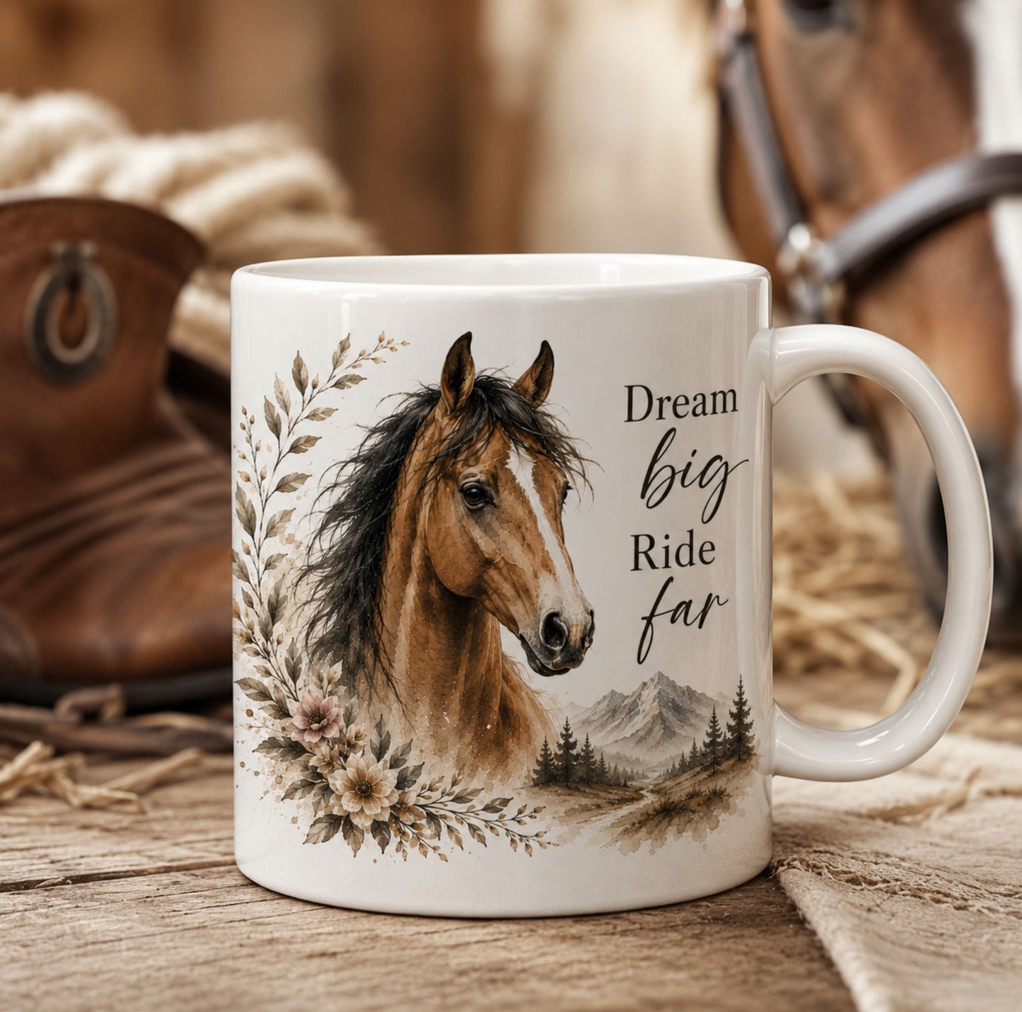 Dream Big Ride Far Horse Mug – Western Equestrian Coffee Cup