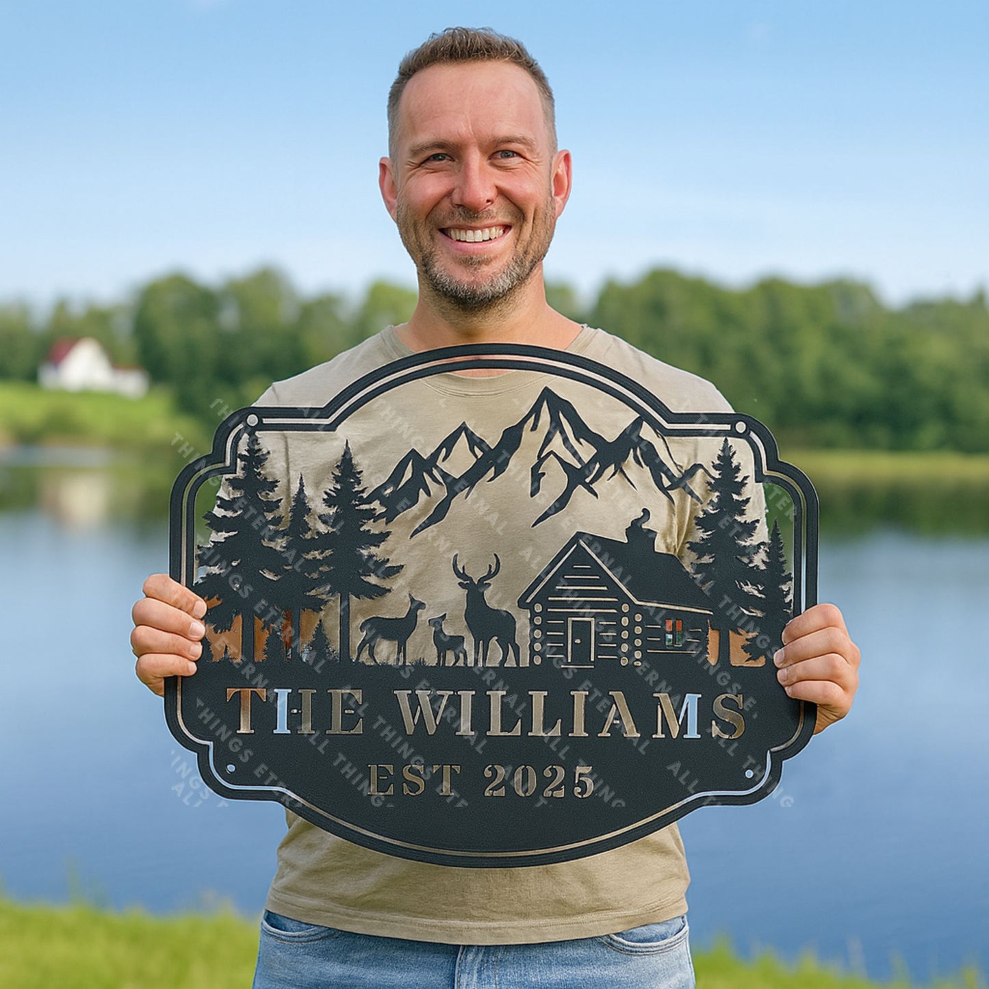 Custom Deer Family Metal Sign – Personalized Rustic Farmhouse Art