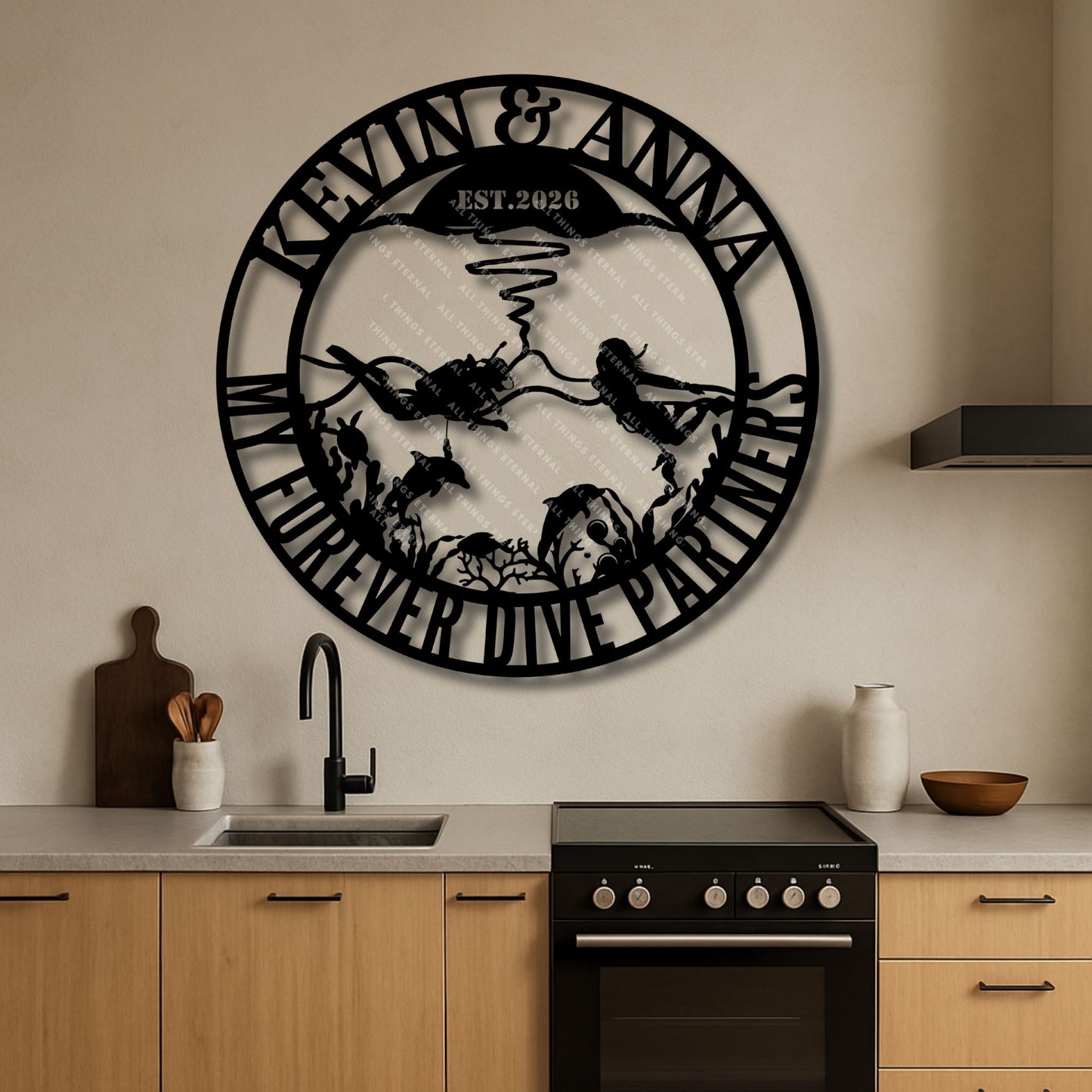 Custom Diving Couple Metal Wall Art | Personalized Scuba Diver Sign