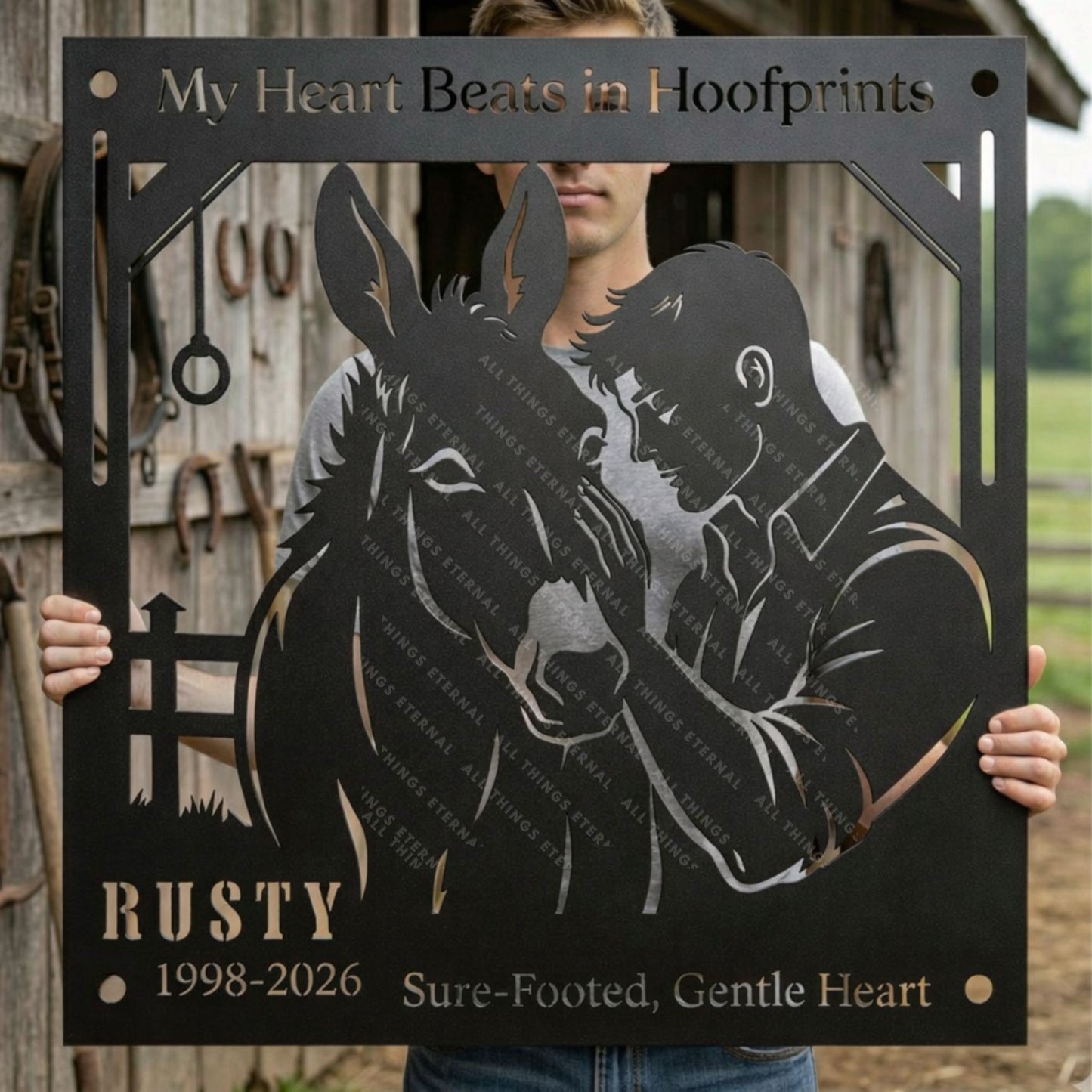 Personalized Mule Memorial Metal Sign – My Heart Beats in Hoofprints