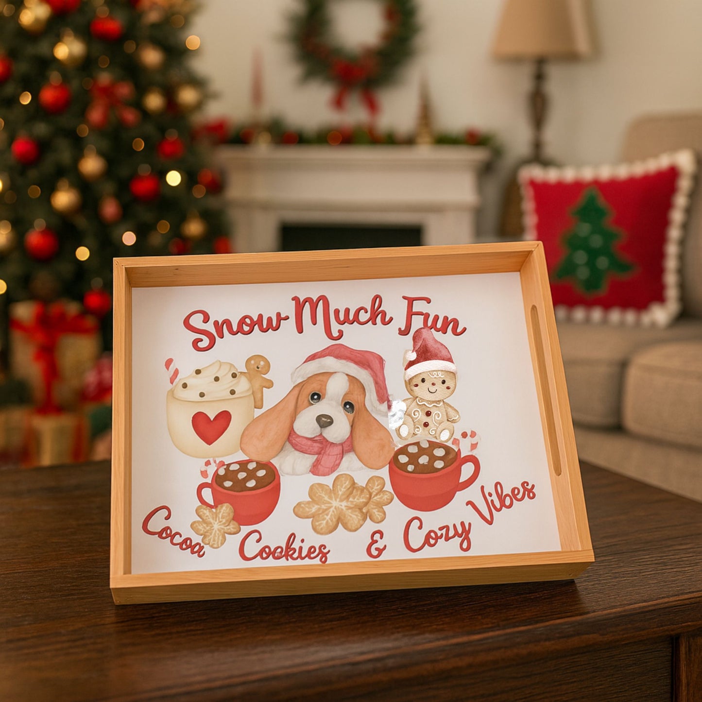 Snow Much Fun Christmas Wood Tray – Cocoa, Cookies & Cozy Vibes