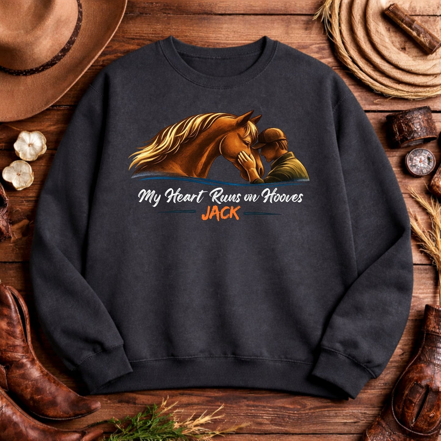 Personalized My Heart Runs on Hooves Sweatshirt for Men