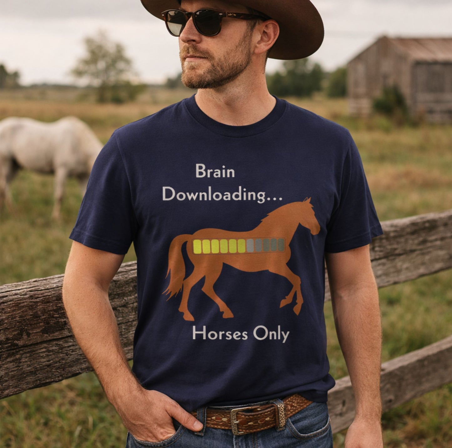 Brain Downloading… Horses Only T-Shirt – Funny Equestrian Tee for Horse Lovers