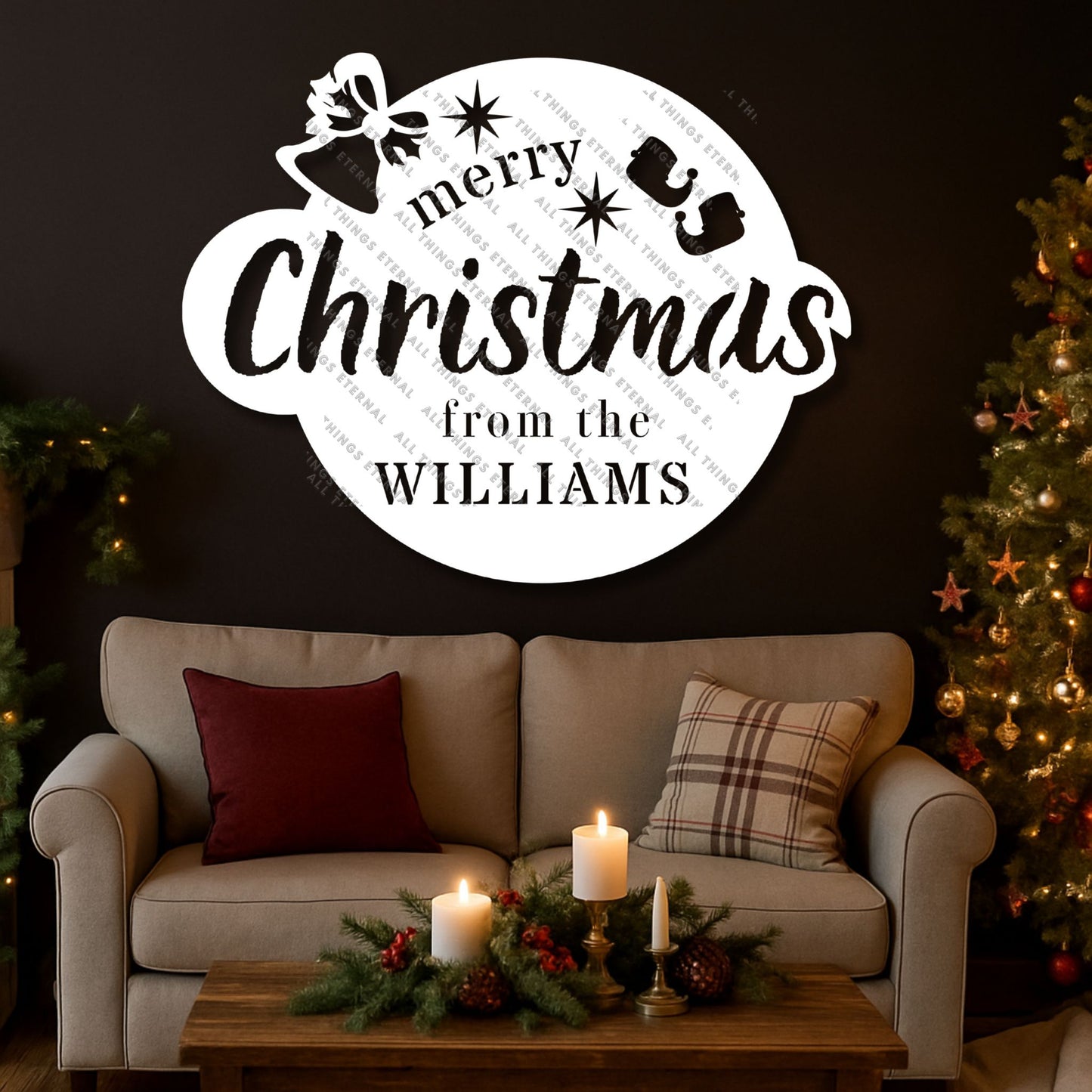 Merry Christmas Metal Sign • Custom Family Name Holiday Decor Wall Art