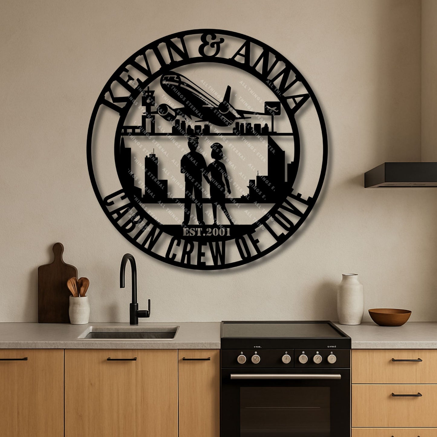 Custom Name Cabin Crew Couple Metal Wall Art – Personalized Aviation