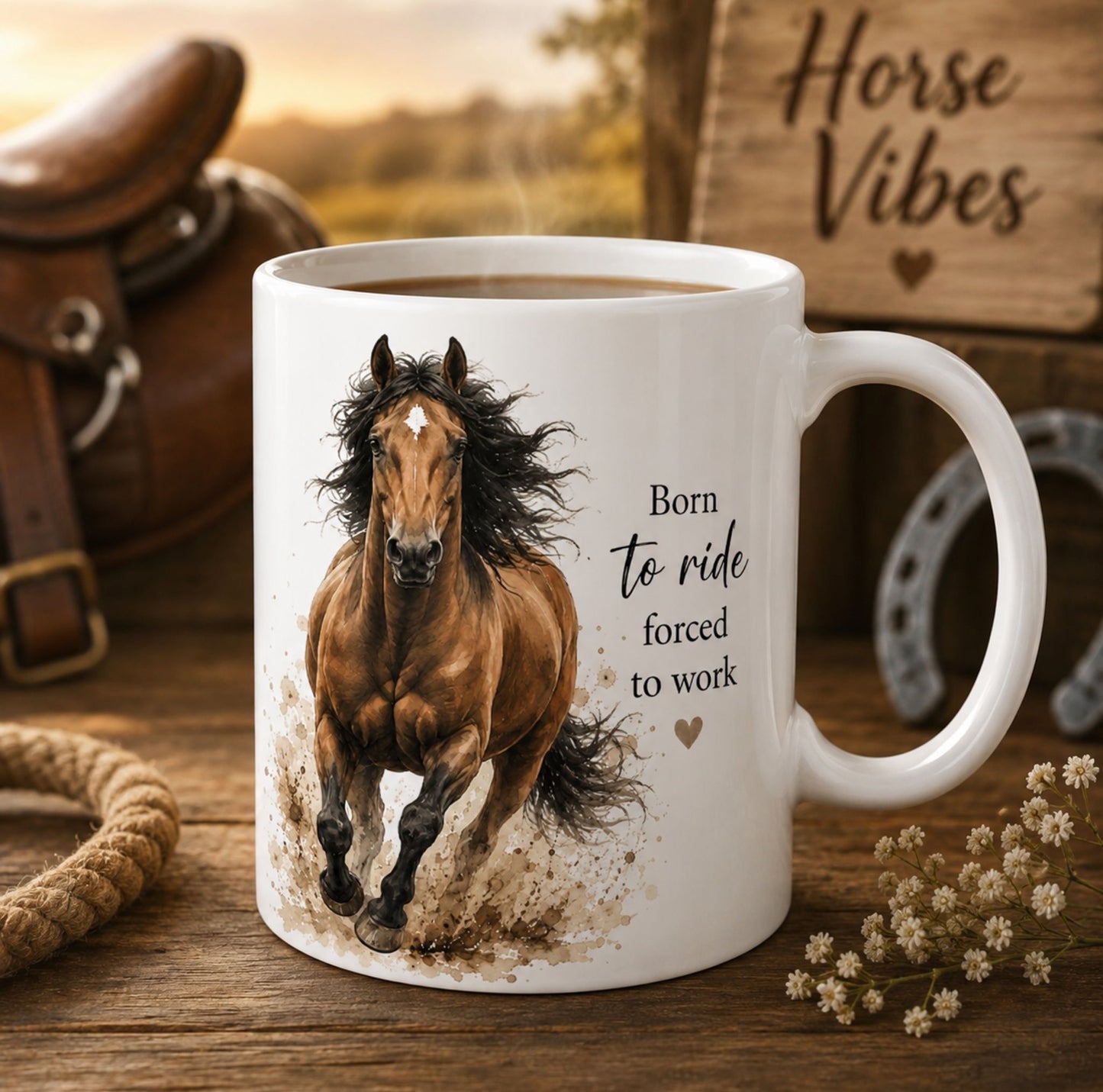Born to Ride Forced to Work Horse Mug – Equestrian Coffee Cup