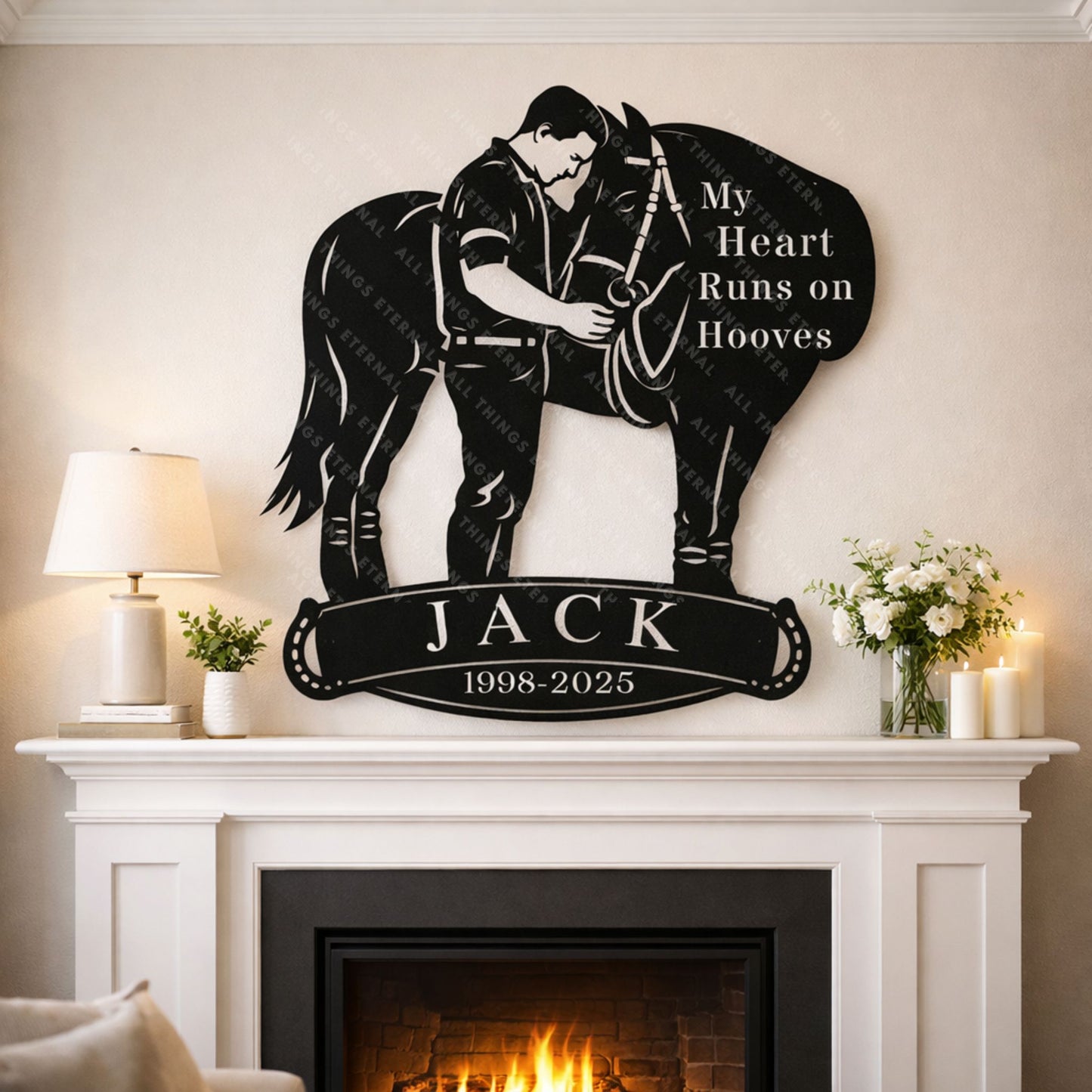 Personalized Horse Memorial Metal Sign – My Heart Runs on Hooves Tribute Gifts