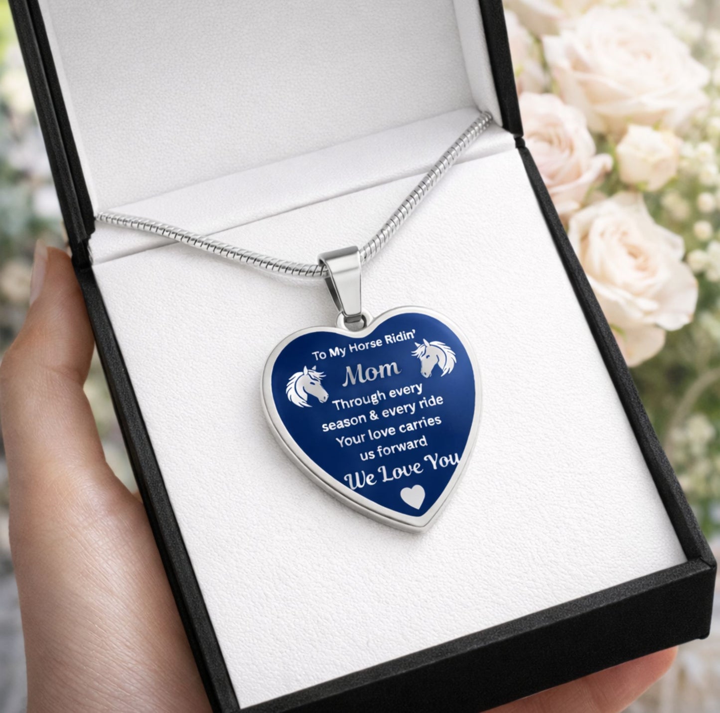 To My Horse Ridin' Mom Heart  Necklace – Engraved Mother’s Day Gift for Horse Lovers Mom