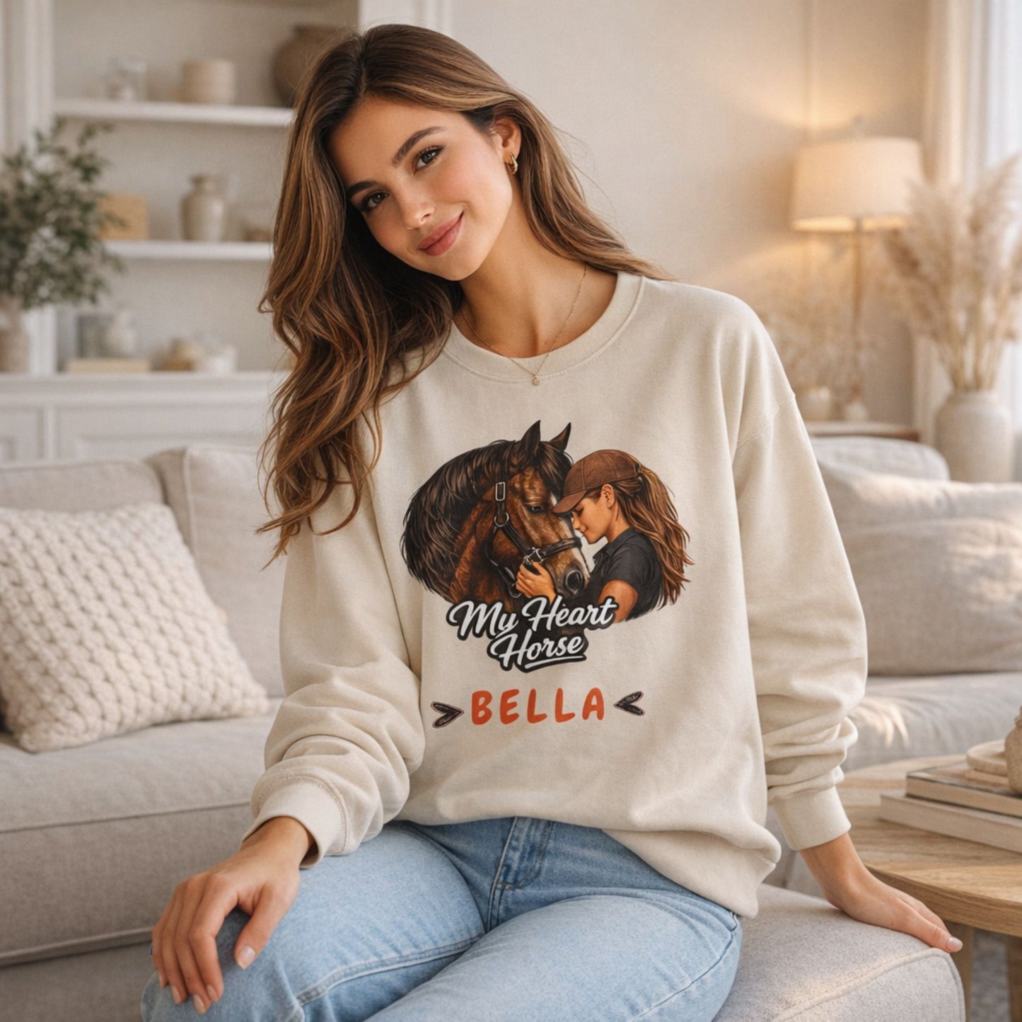 My Heart Horse Personalized Crewneck Sweatshirt for Women
