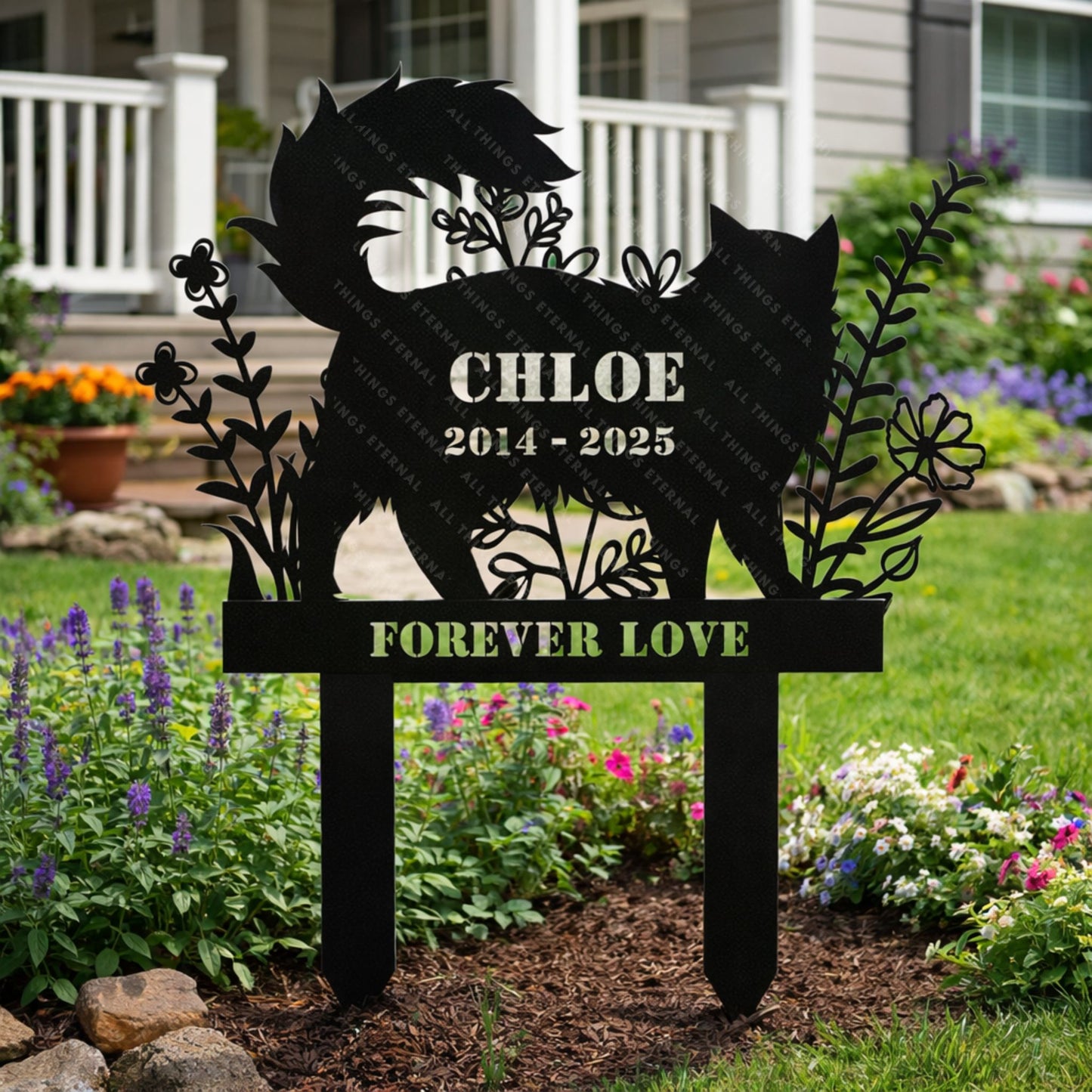 Personalized Cat Memorial Stake - Custom Metal Grave Marker for Pets