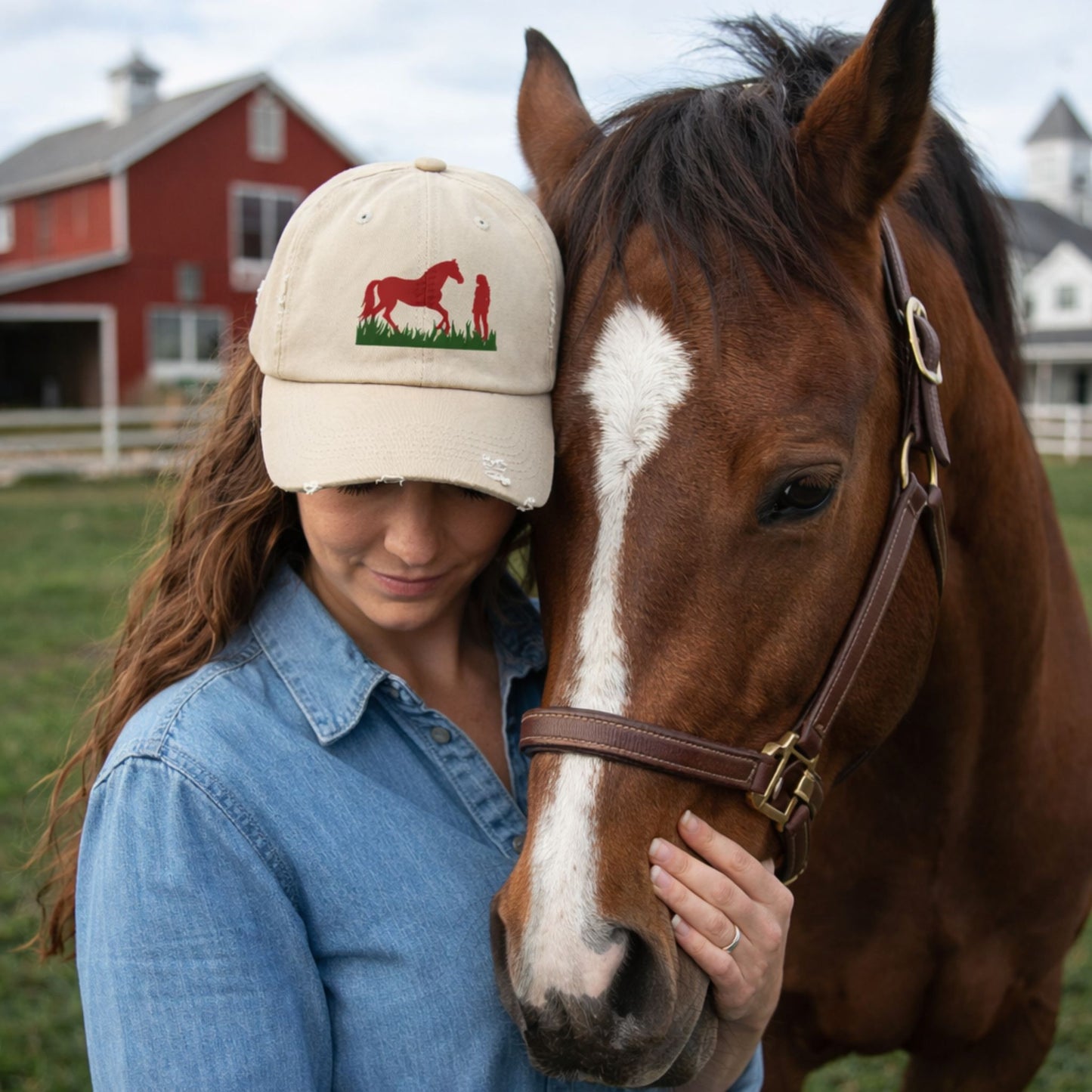 Distressed Horse & Rider Cap — Rustic Equestrian Baseball Hat