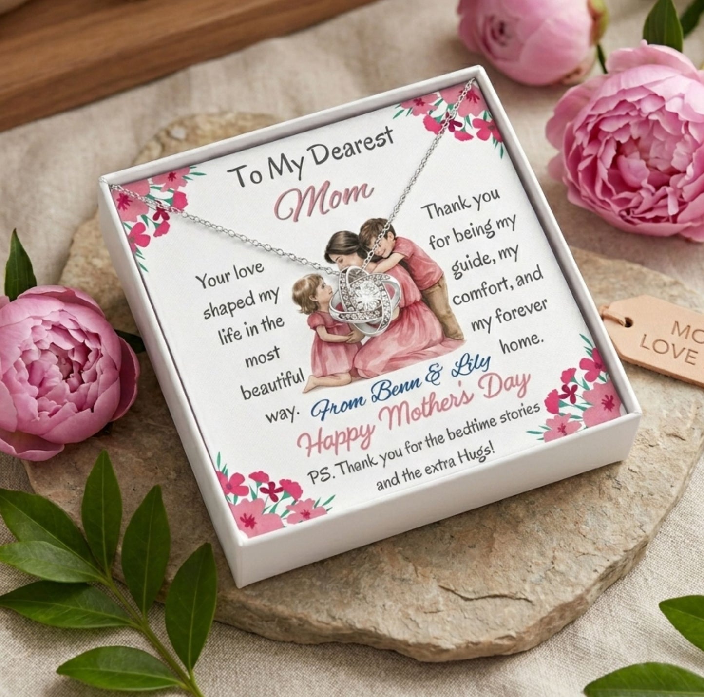 Personalized To My Dearest Mom Necklace with Message Card Mother's Day