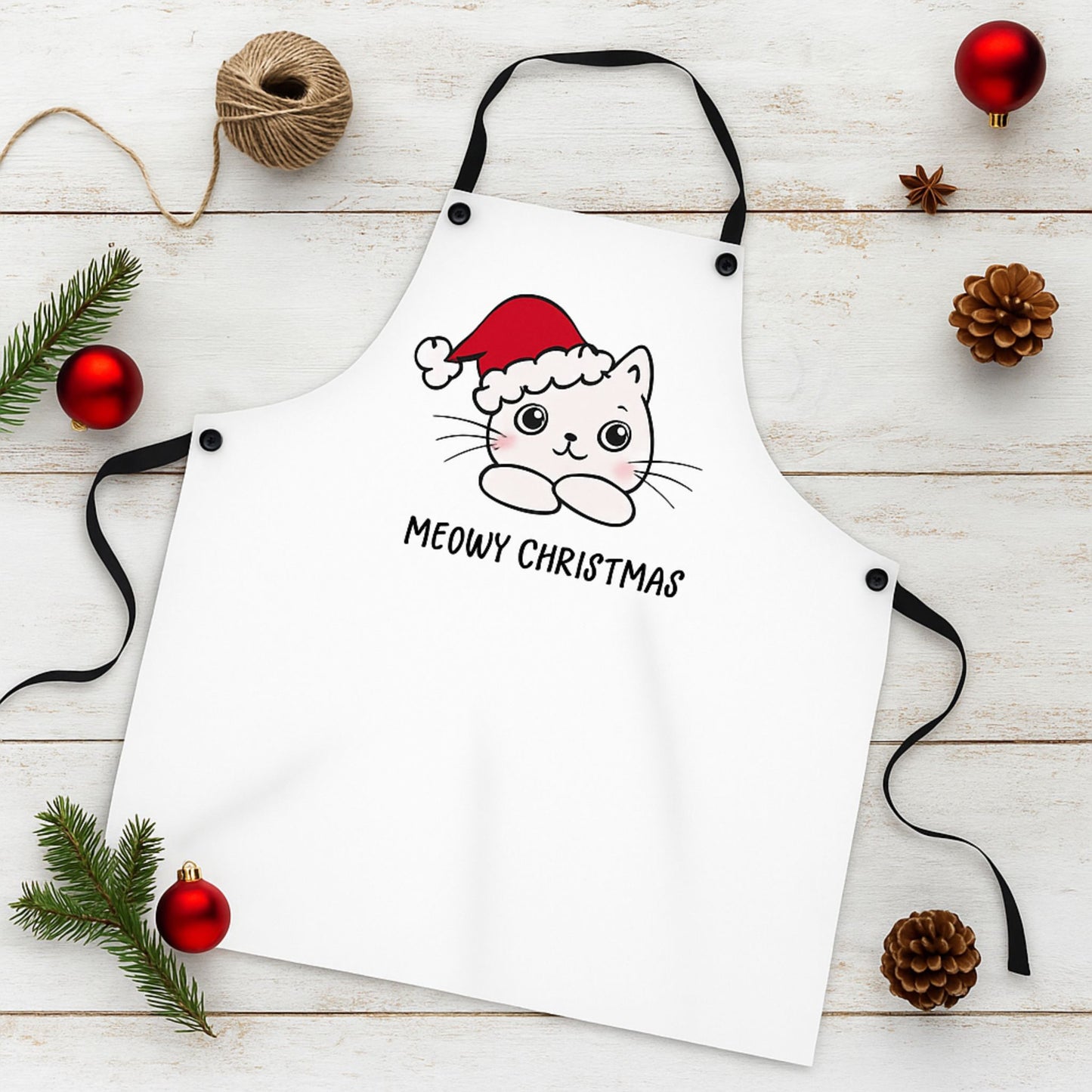 Meowy Christmas Cat Apron – Cute Funny Kitty Holiday Cooking Gift